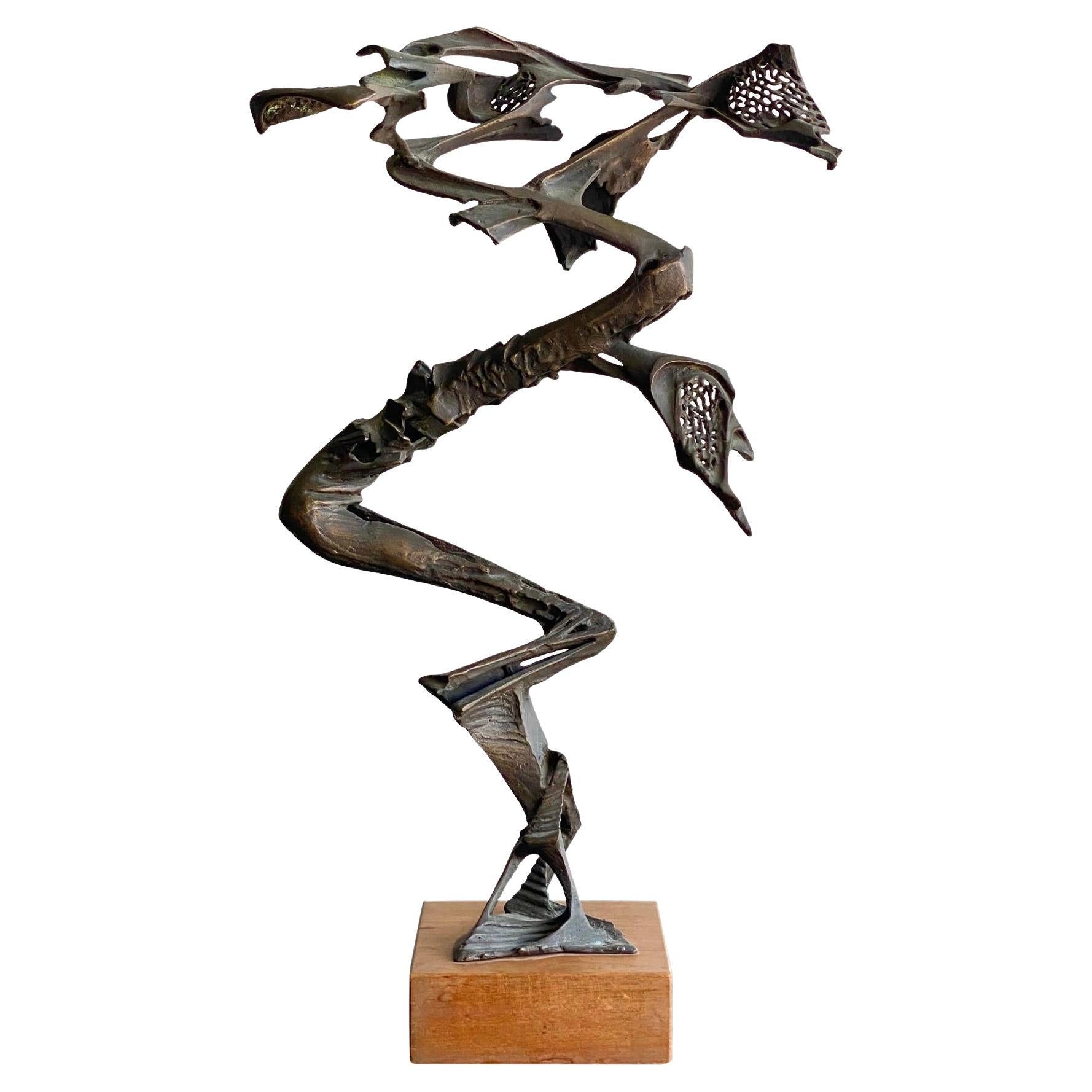 Midcentury Brutalist Bronze Abstract Sculpture Signed Robert Cook For Sale