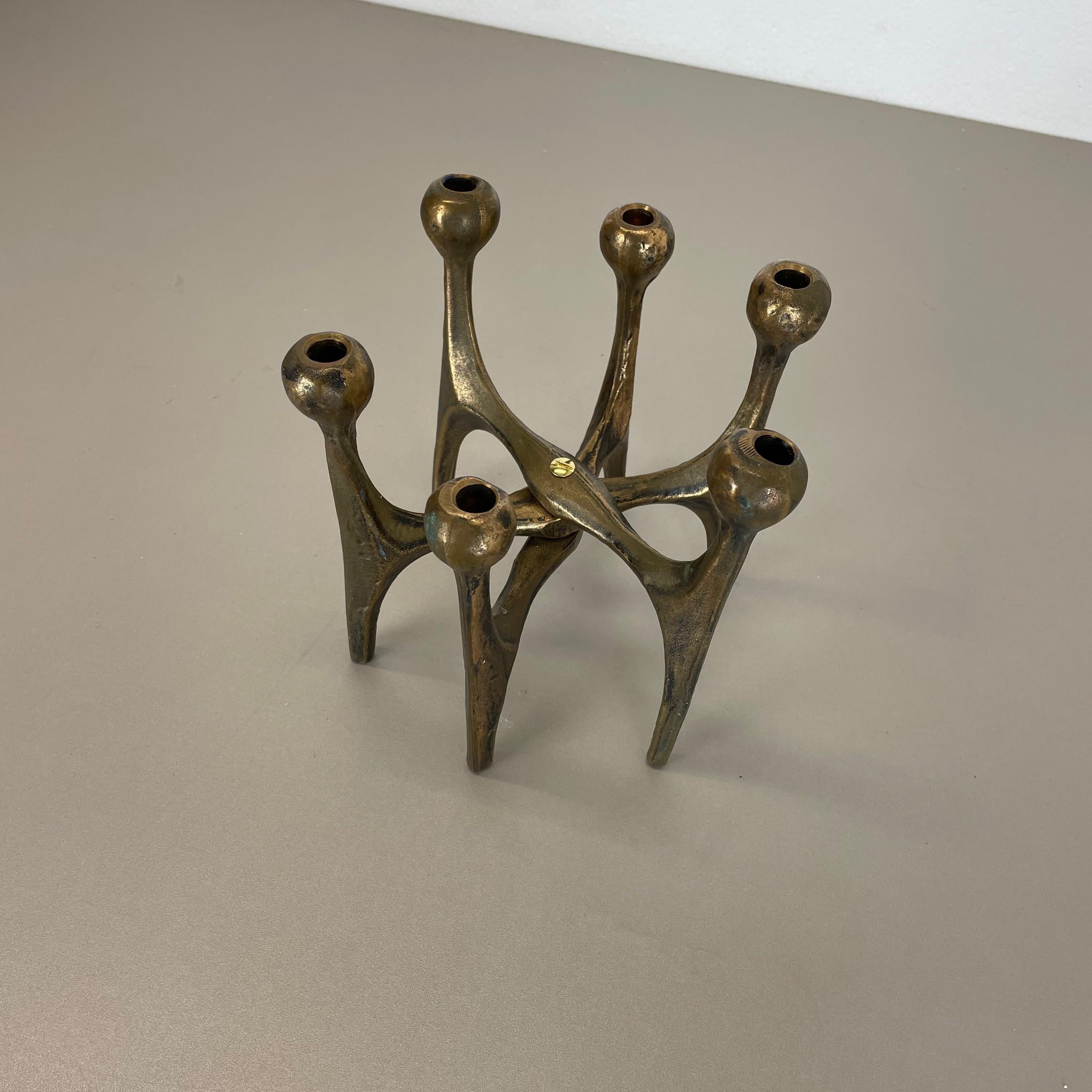 Midcentury Brutalist Bronze Candleholder by Michael Harjes, Germany, 1960s In Good Condition For Sale In Kirchlengern, DE
