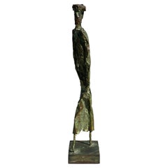 Midcentury Brutalist Bronze Walking Man Sculpture