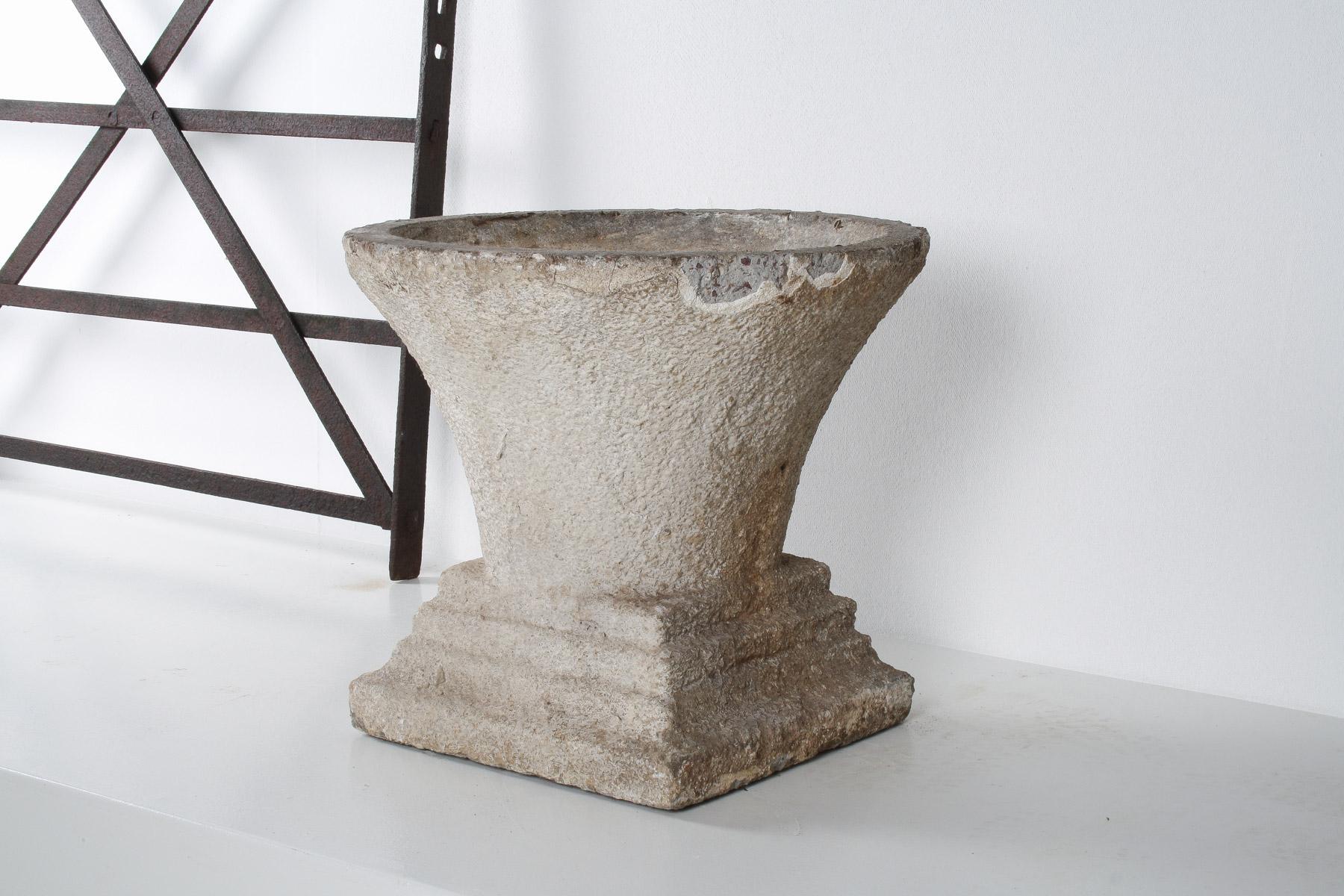 Midcentury Brutalist Cast Concrete Garden House Planter with Weathered Patina For Sale 9