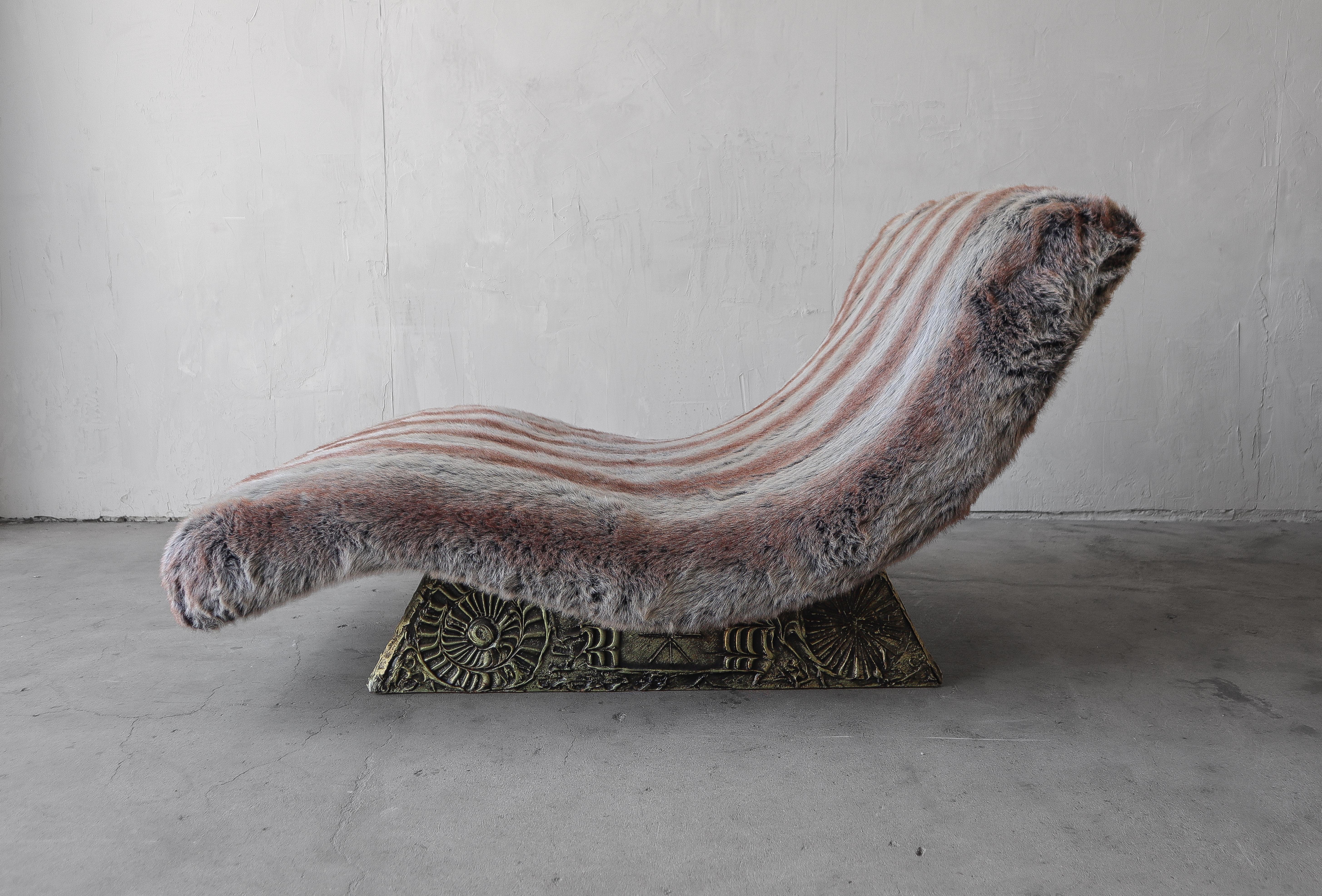 Rarely seen midcentury Brutalist chaise by Adrian Pearsall, and never in this pristine condition. The bronze tone, molded resin creates dimensional interest. 

The chaise is in excellent condition. Freshly recovered in a faux fur by Joseph