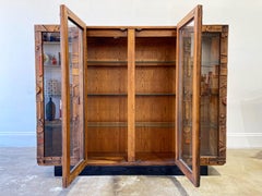Midcentury Brutalist Display Curio Cabinet, Lane Pueblo, Lighted Glass Shelves