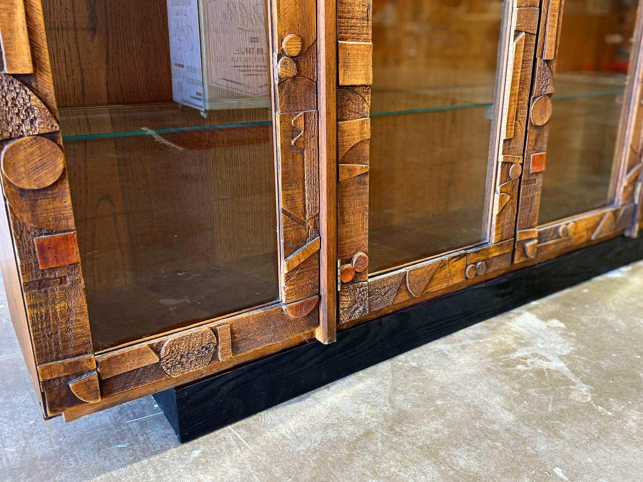 Resin Midcentury Brutalist Display Curio Cabinet, Lane Pueblo, Lighted Glass Shelves