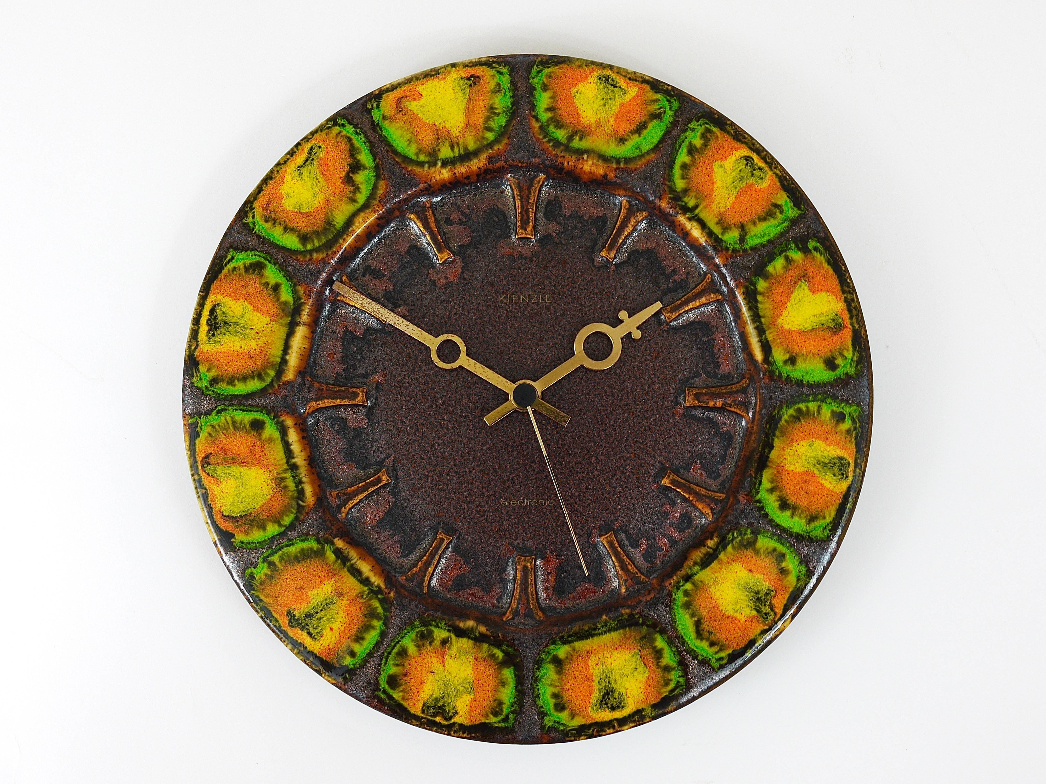 20th Century Midcentury Brutalist Enameled Wall Clock by Kienzle, Germany, 1970s For Sale