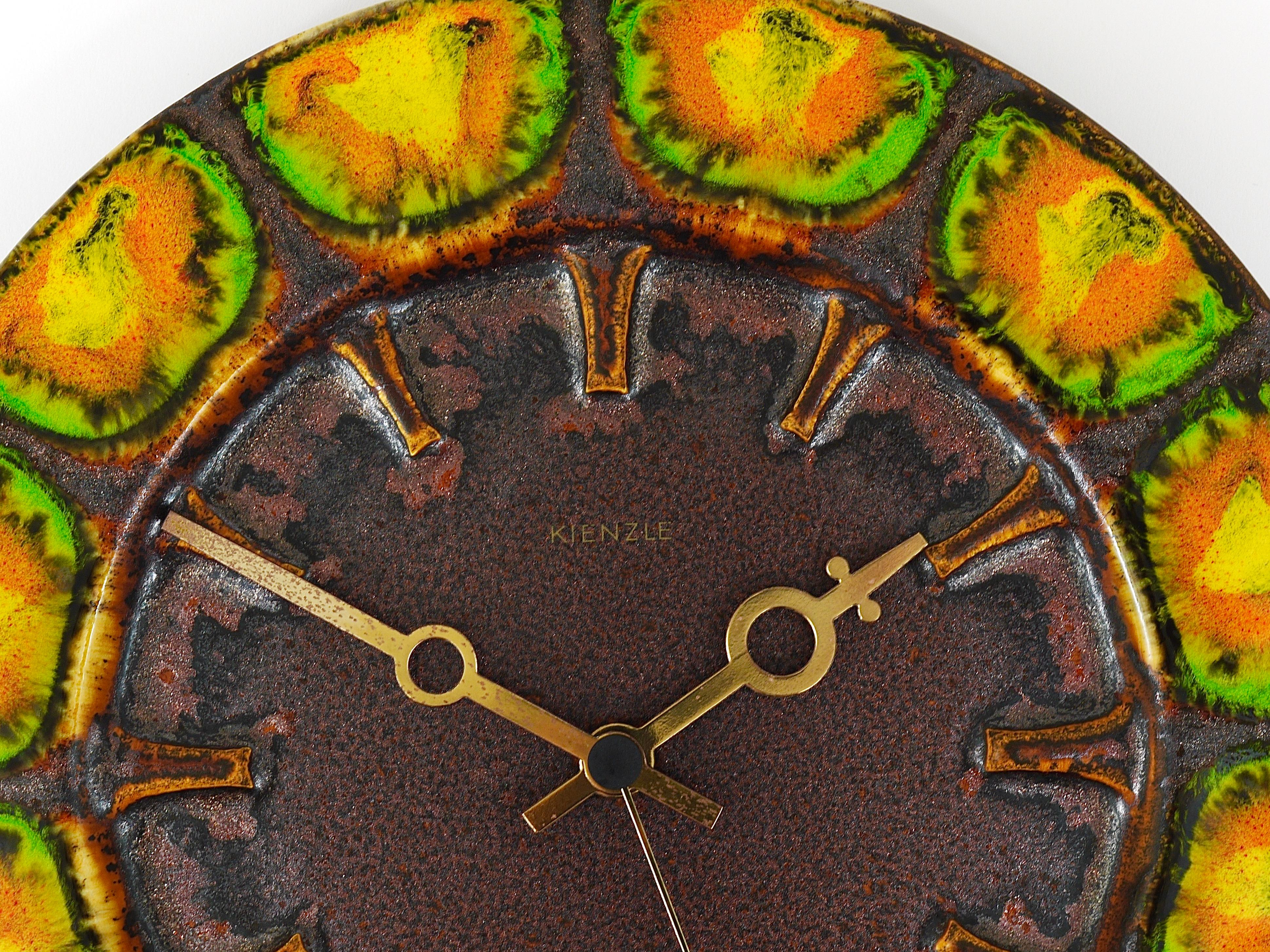 Ceramic Midcentury Brutalist Enameled Wall Clock by Kienzle, Germany, 1970s For Sale