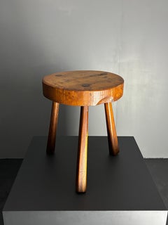 Midcentury brutalist French chunky tripod rustic farmhouse stool, 1950s