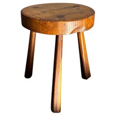 Midcentury brutalist French chunky tripod rustic farmhouse stool, 1950s