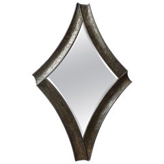 Midcentury Brutalist Hammered Metal Beveled Mirror