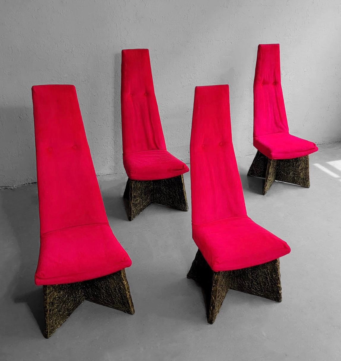 Velvet Midcentury Brutalist High Back Chairs by Adrian Pearsall For Sale