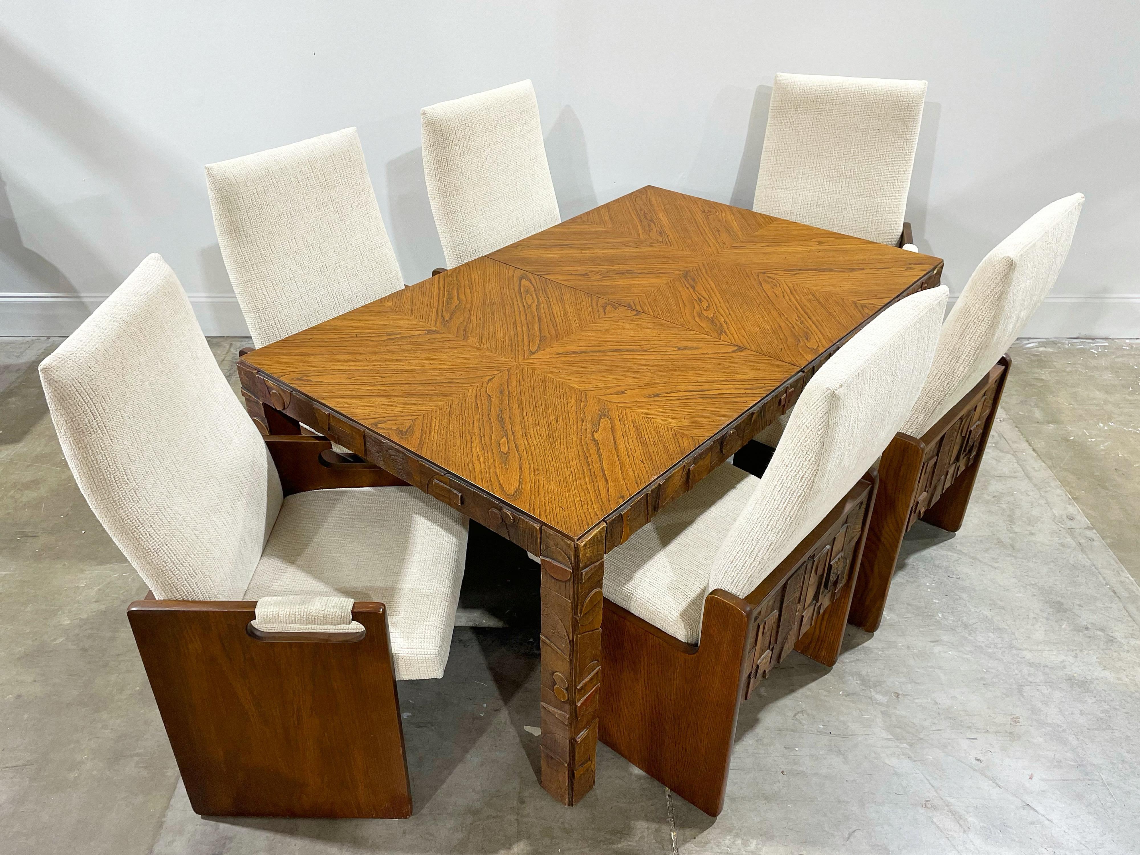 American Midcentury Brutalist Lane Pueblo Dining Set Table and Chairs, Circa 1975