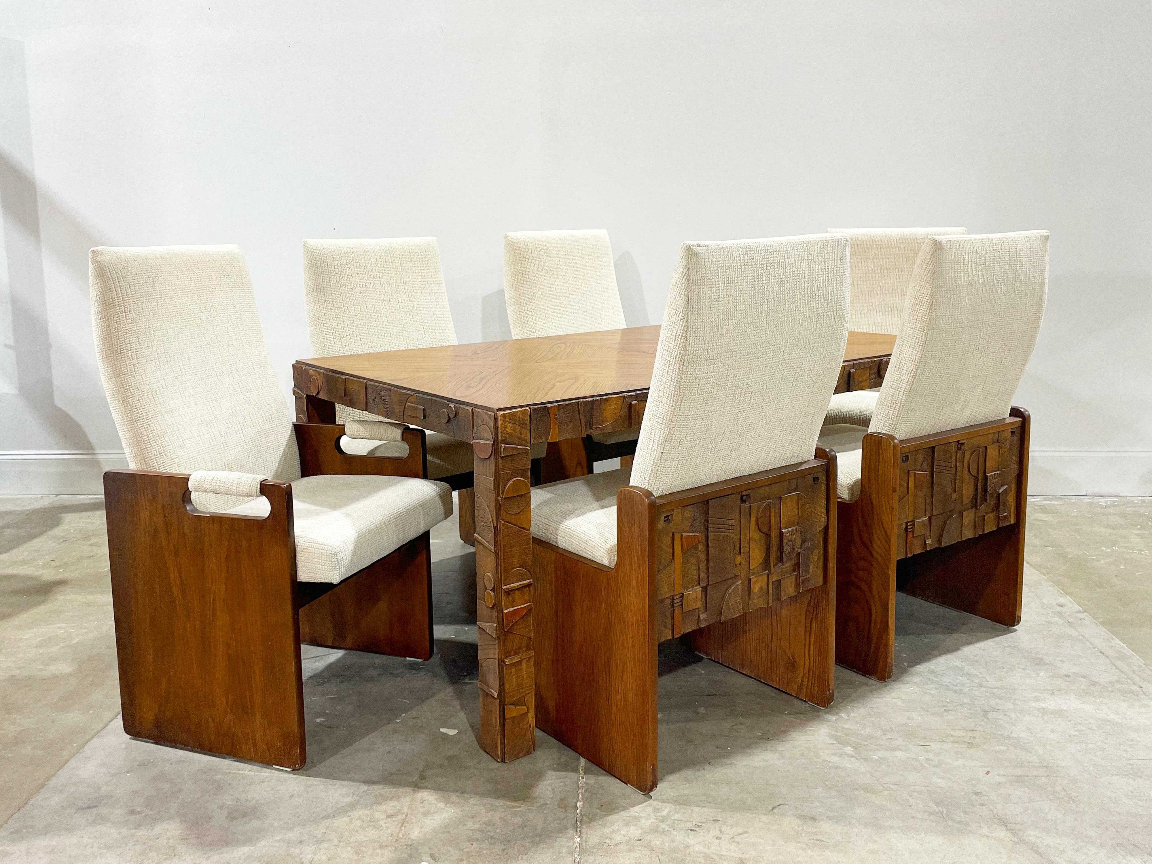 Midcentury Brutalist Lane Pueblo Dining Set Table and Chairs, Circa 1975 In Good Condition In Framingham, MA