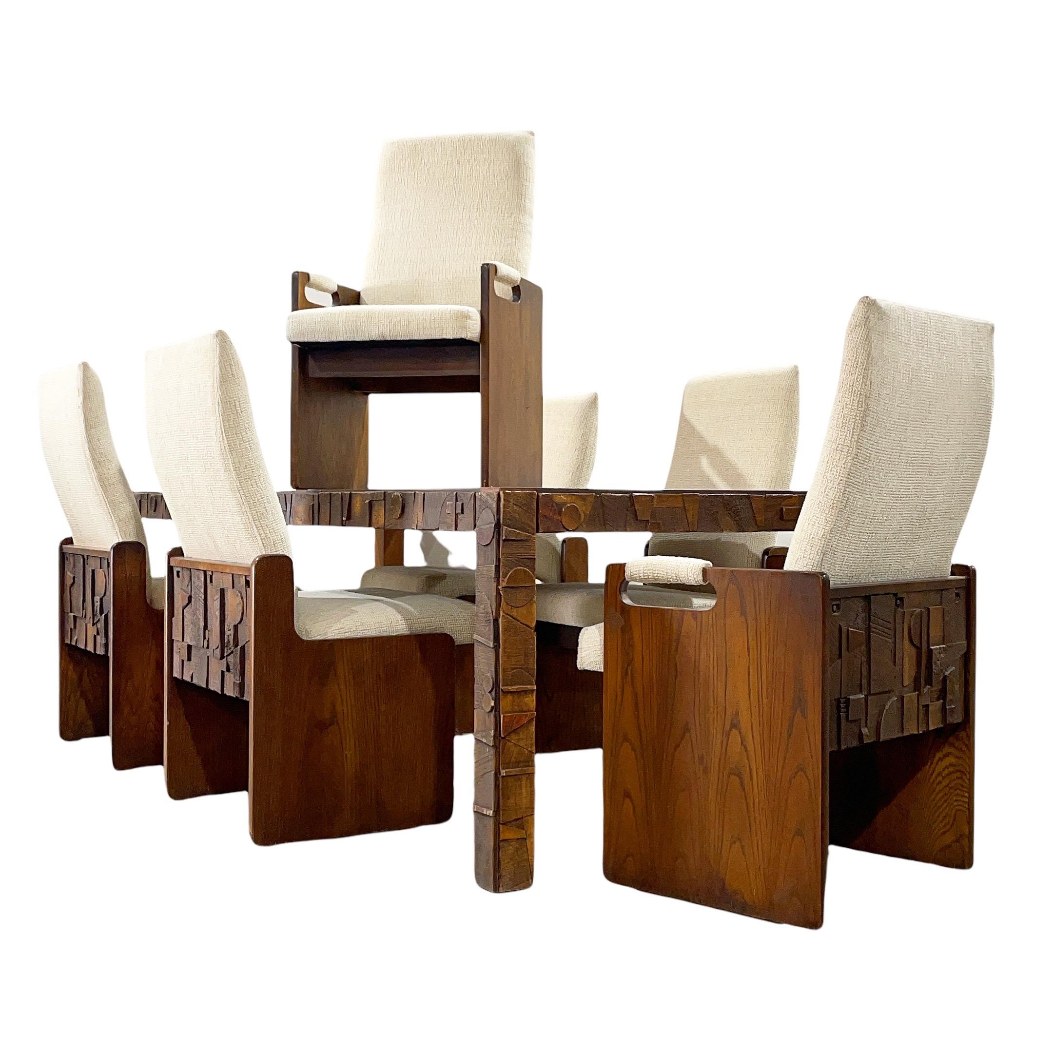 Midcentury Brutalist Lane Pueblo Dining Set Table and Chairs, Circa 1975