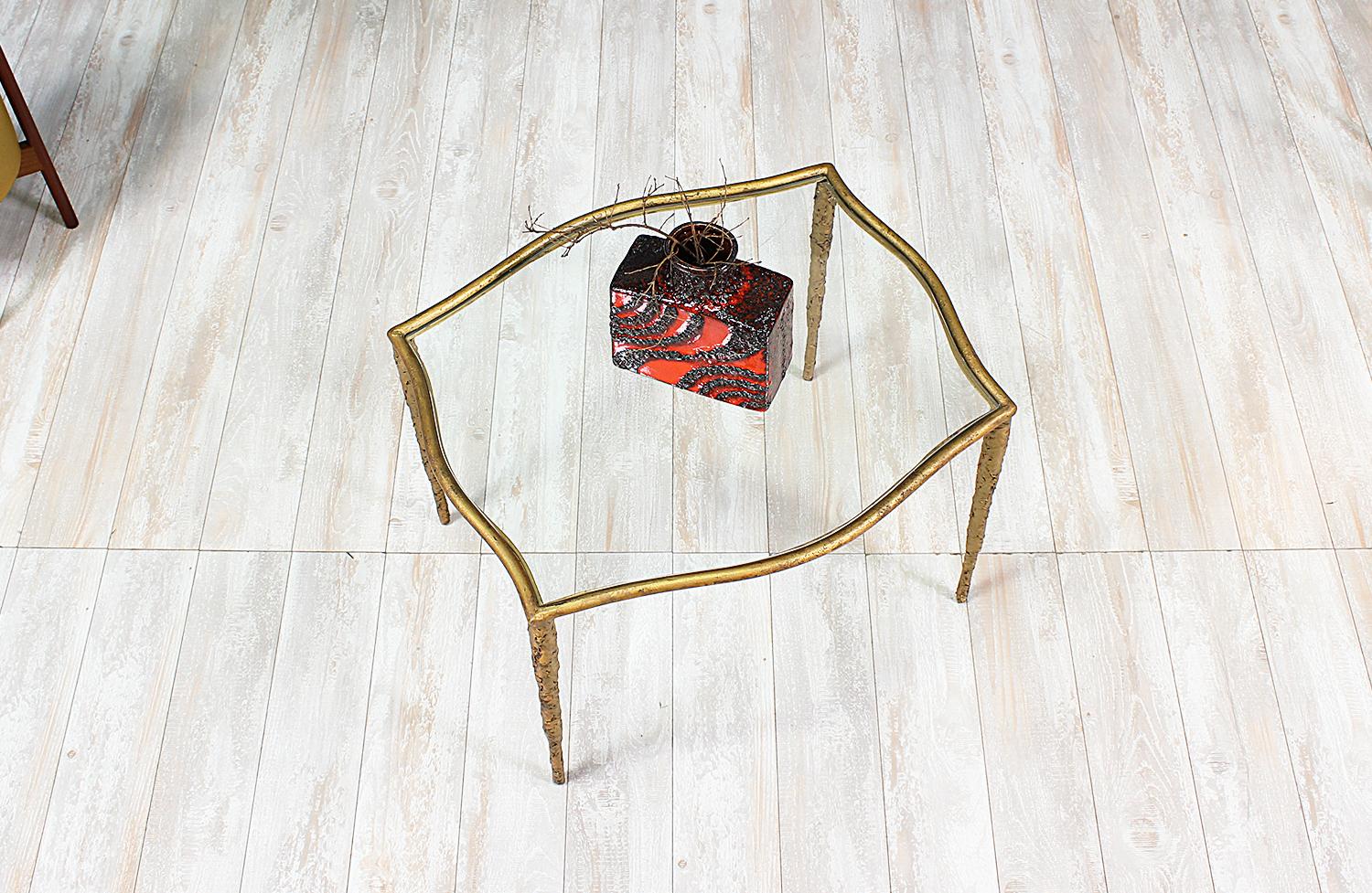 Mid-Century Brutalist Metal and Glass Side Table 4