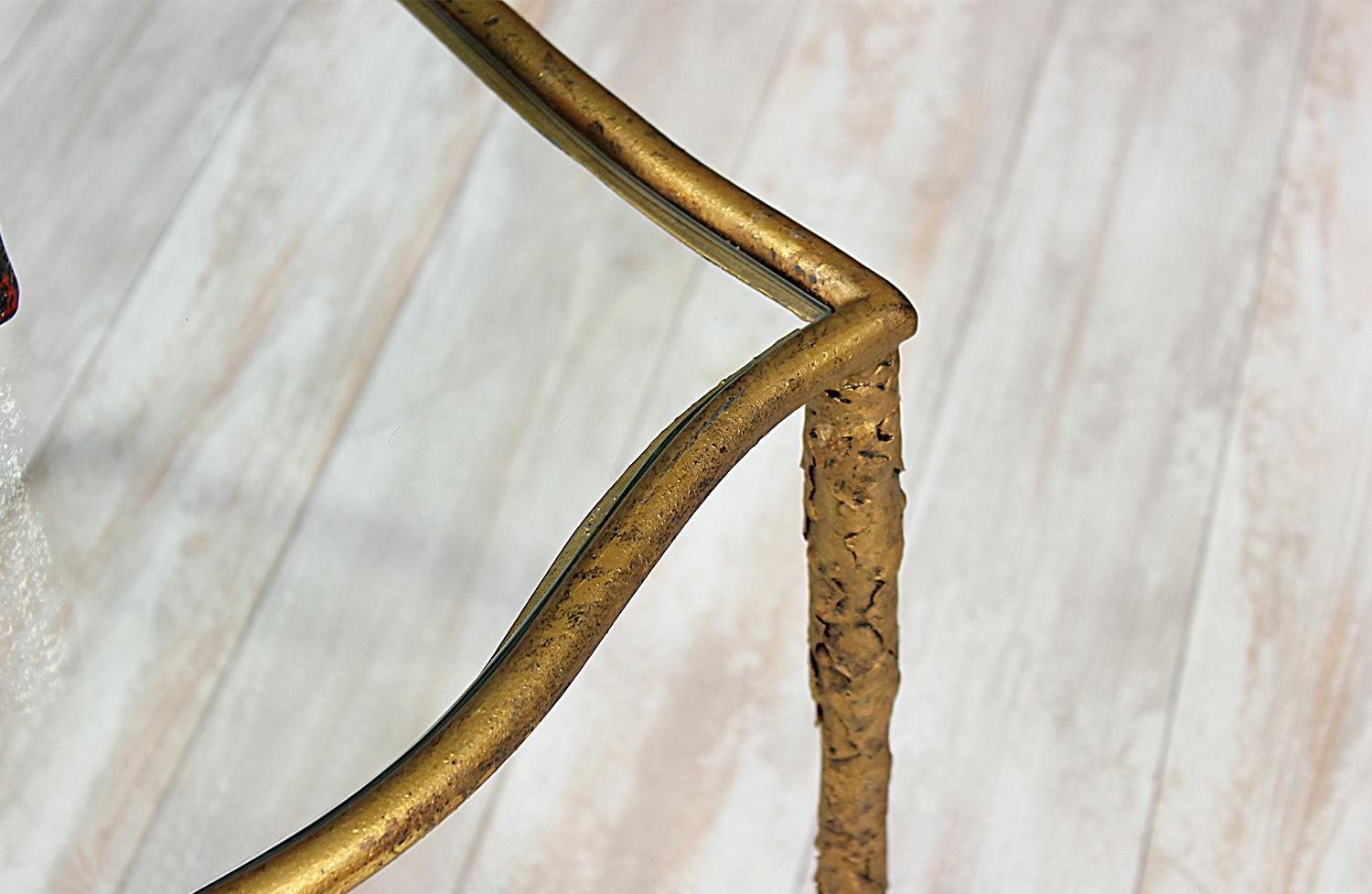 Mid-20th Century Mid-Century Brutalist Metal and Glass Side Table