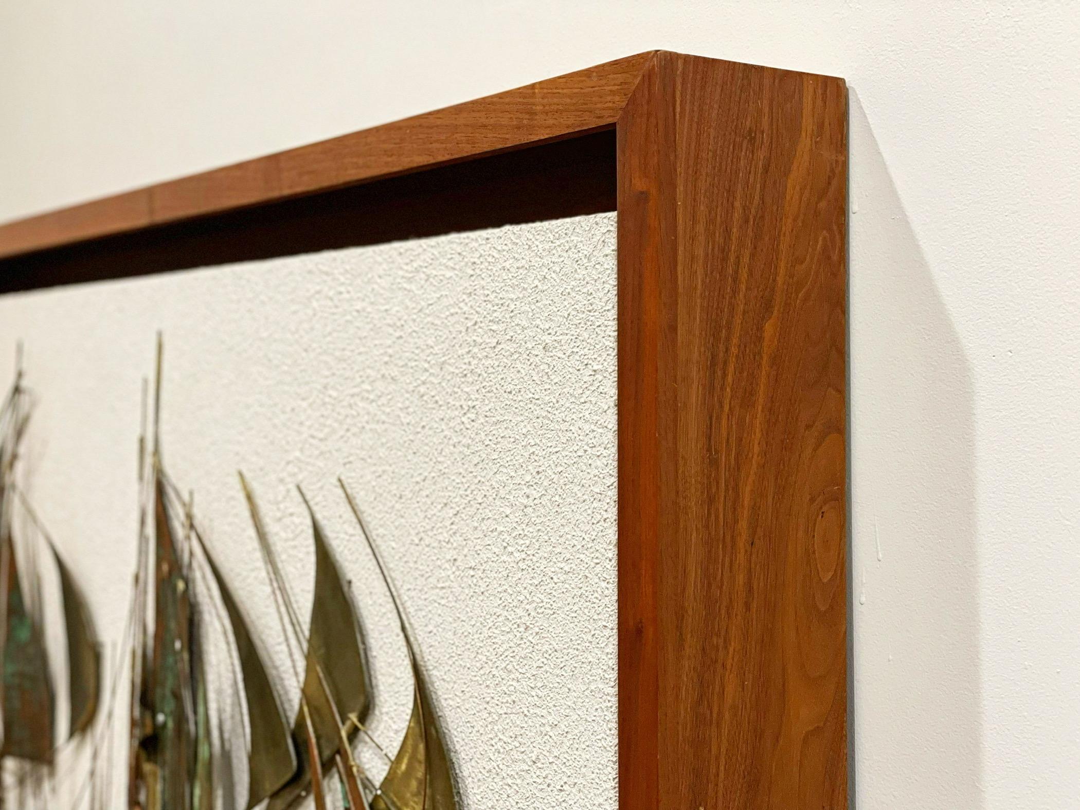 Mid-Century Modern Mid-Century Brutalist Metal Art by Herbert Seiler, Boat Harbor Mounted on Walnut