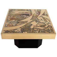 Midcentury Brutalist Metal Coffee Table with Oxidized Plate by Redeker, 1960s