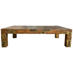 Midcentury Brutalist Patchwork Coffee Table Style of Paul Evans