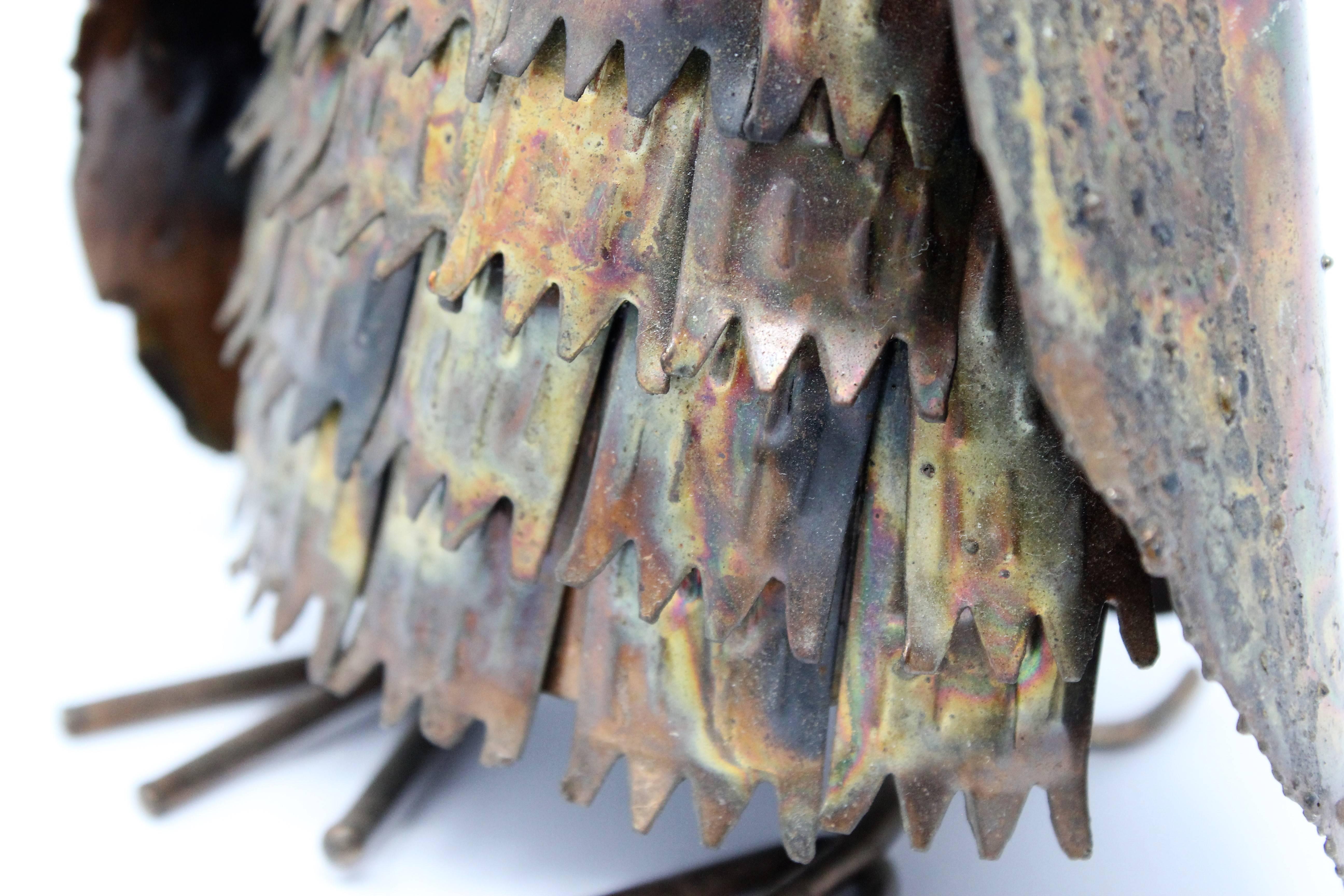 Midcentury Brutalist Patinated Brass Owl Sculpture 5