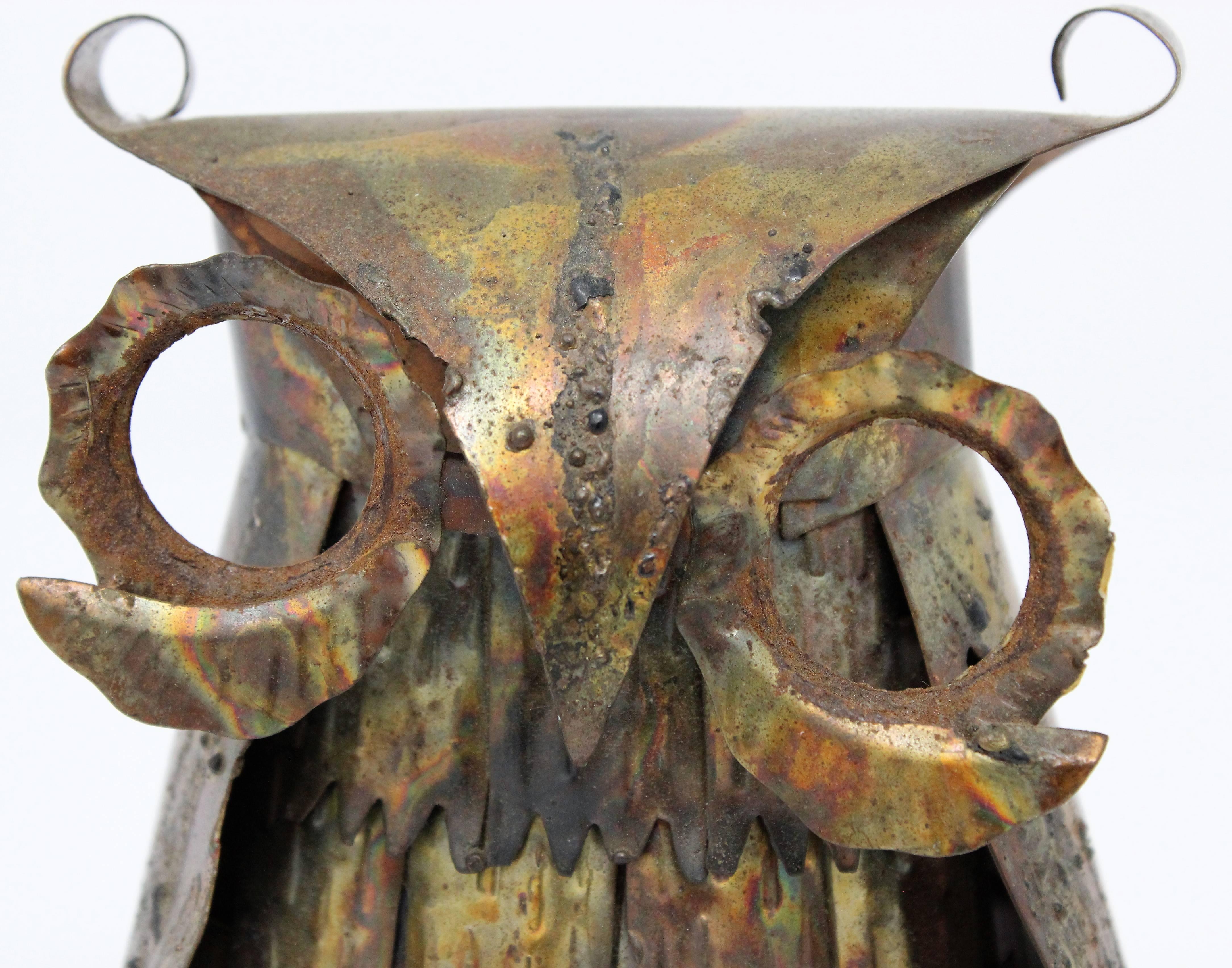 Midcentury Brutalist Patinated Brass Owl Sculpture 4