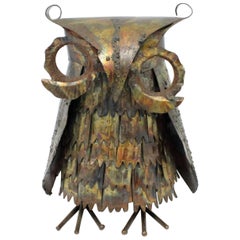 Midcentury Brutalist Patinated Brass Owl Sculpture