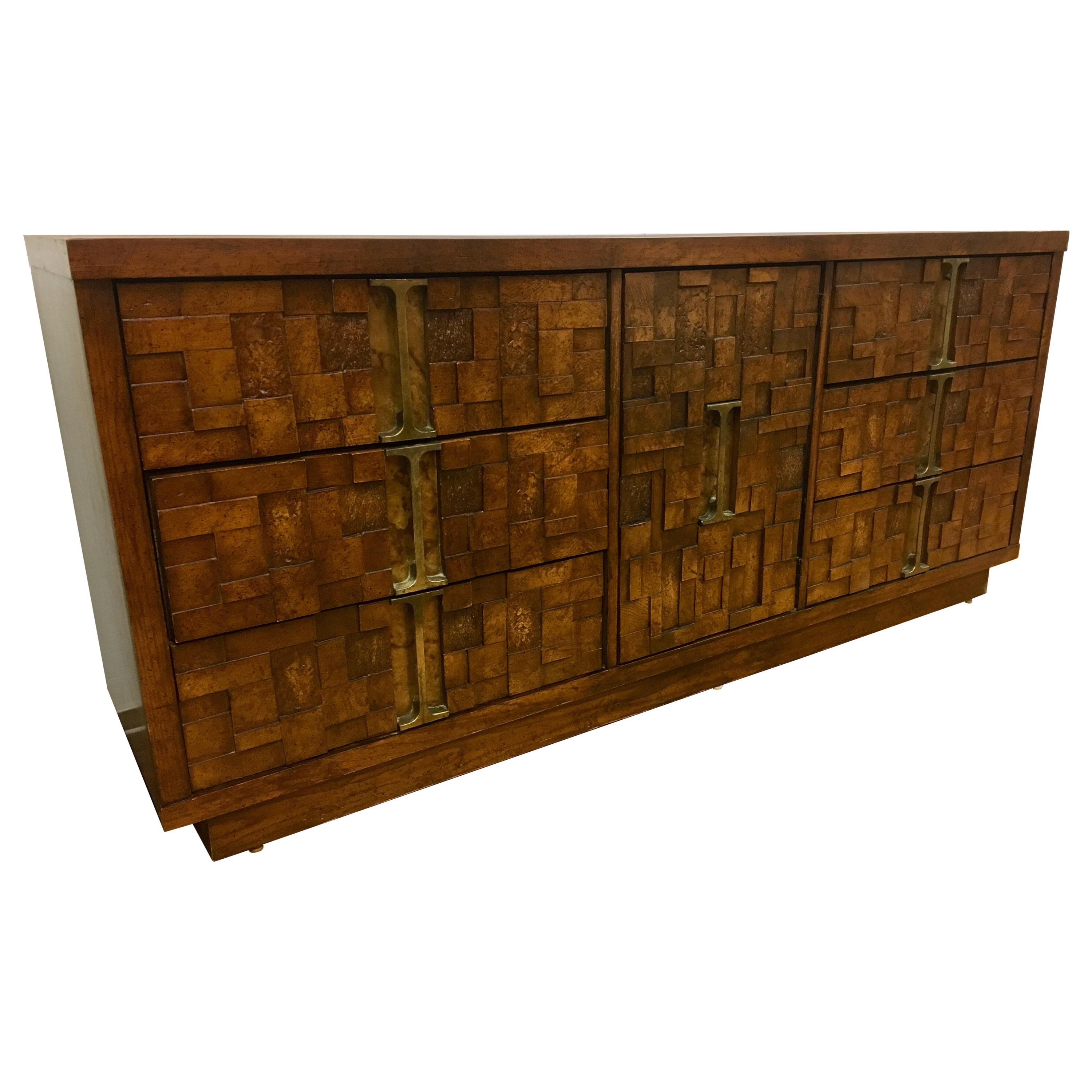 Midcentury Brutalist Paul Evans Style Walnut Dresser