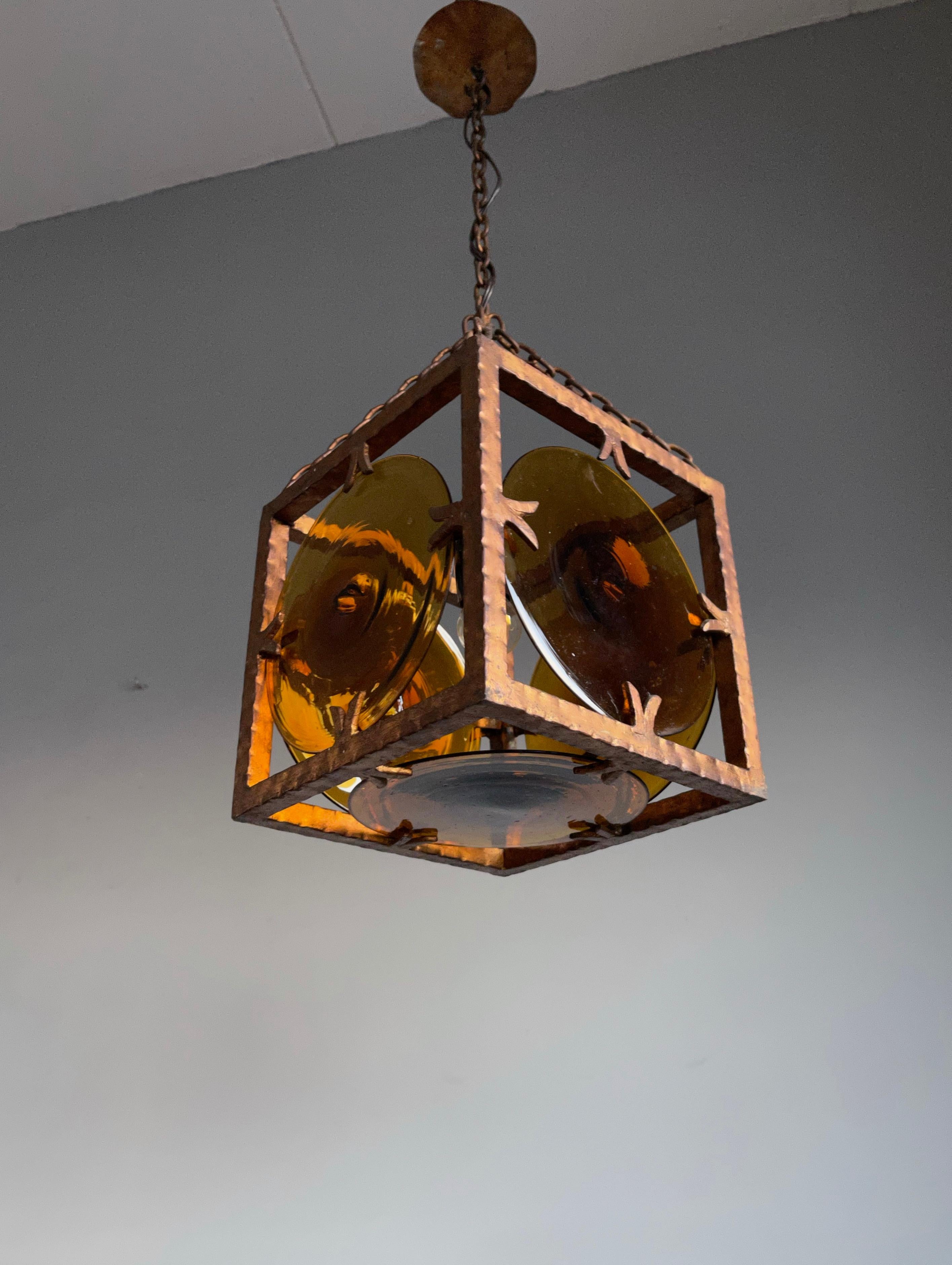 Midcentury Brutalist Pendant Light with Stunning Murano Mouth Blown Glass Discs 5