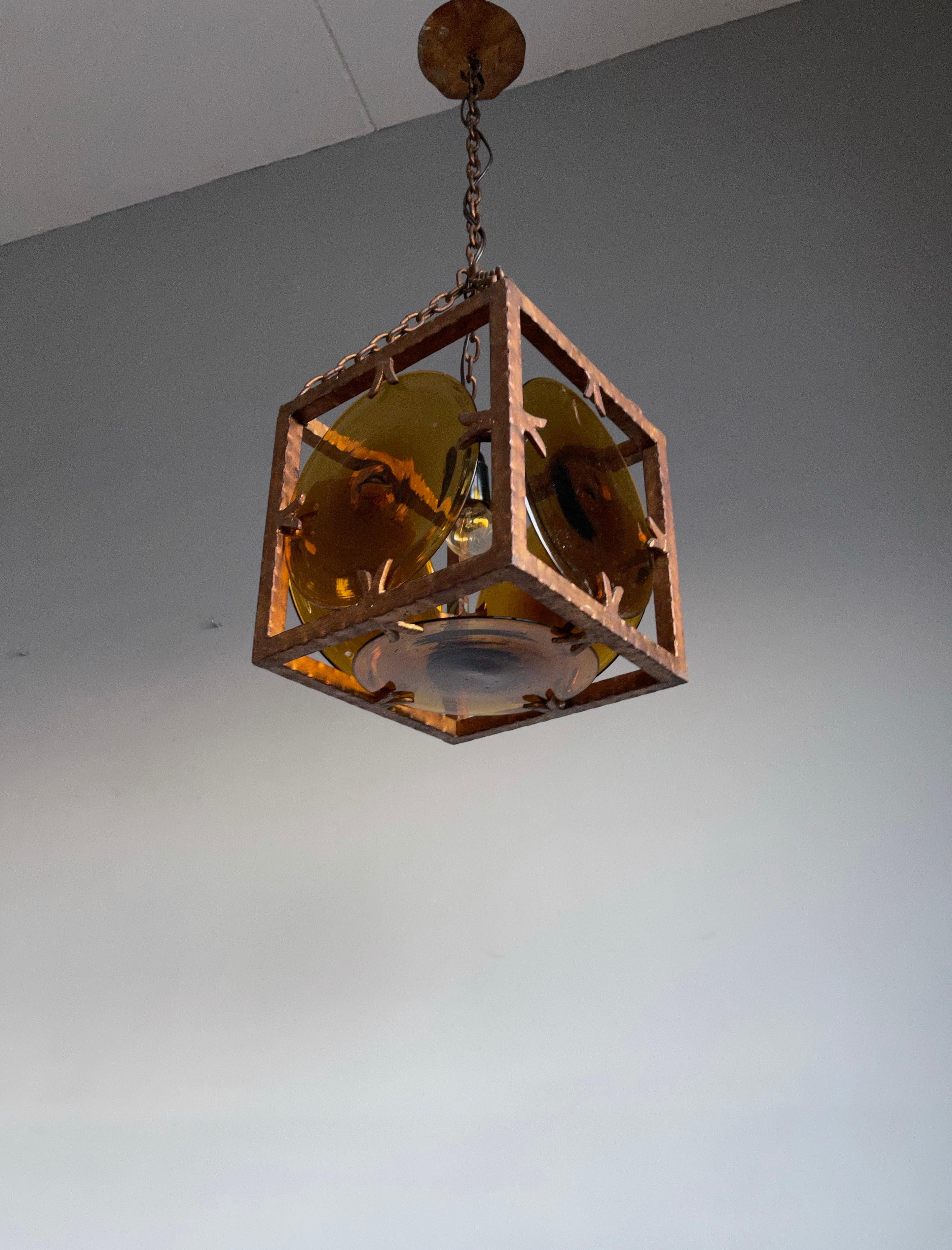 Midcentury Brutalist Pendant Light with Stunning Murano Mouth Blown Glass Discs 14