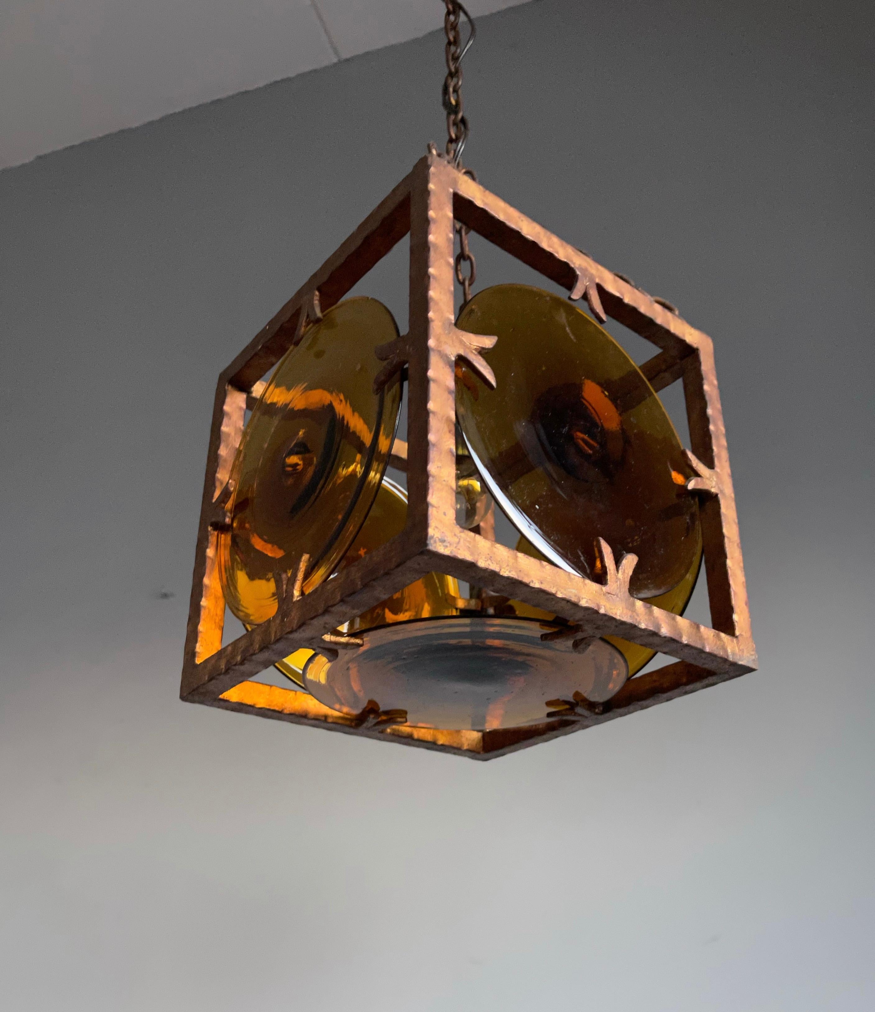 20th Century Midcentury Brutalist Pendant Light with Stunning Murano Mouth Blown Glass Discs