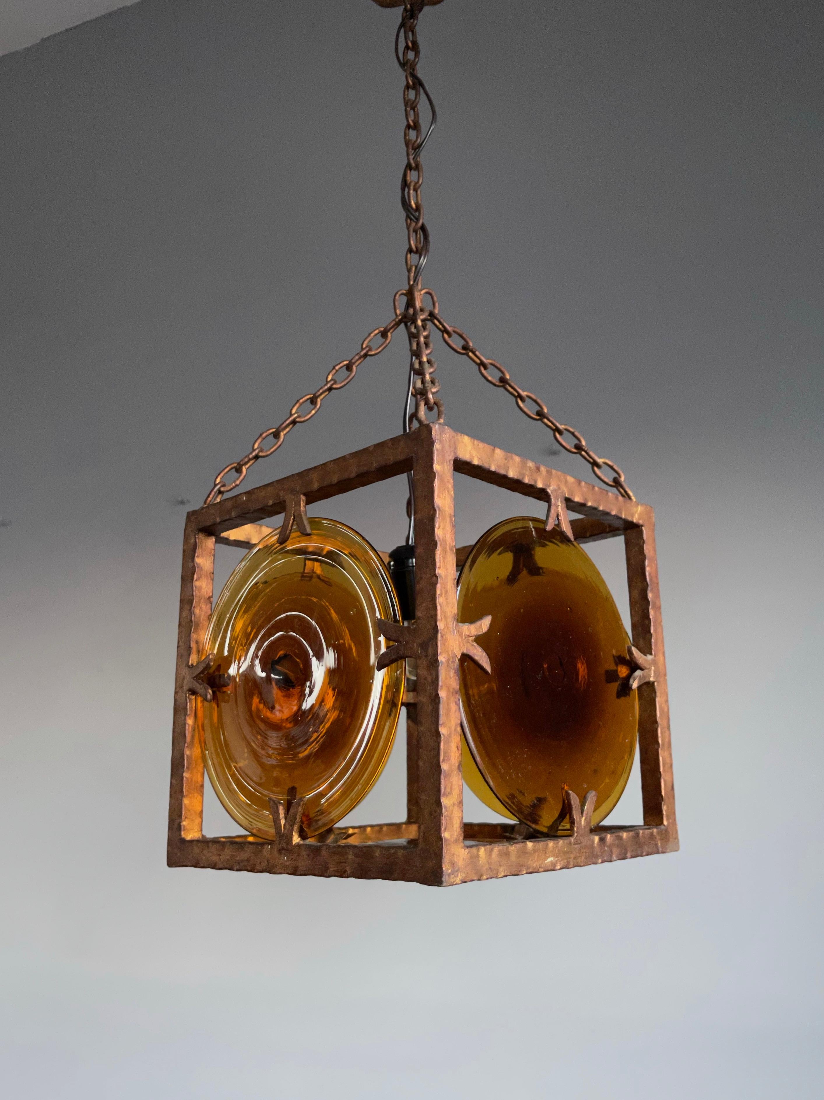 Midcentury Brutalist Pendant Light with Stunning Murano Mouth Blown Glass Discs 1