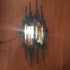 Midcentury Brutalist Sconce Iron and Murano Glass