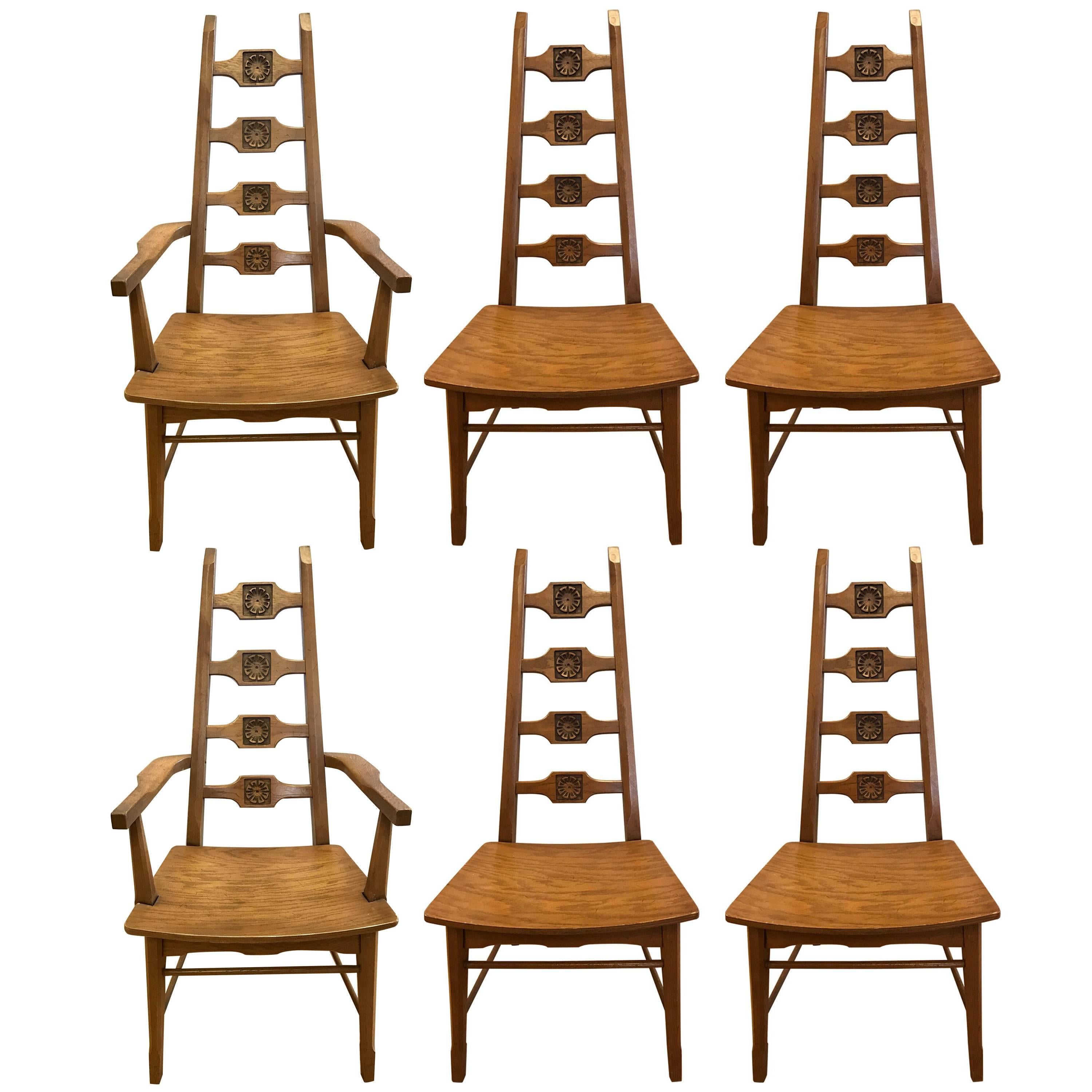 Midcentury Brutalist Set of Six Adrian Pearsall Style Oak Dining Chairs