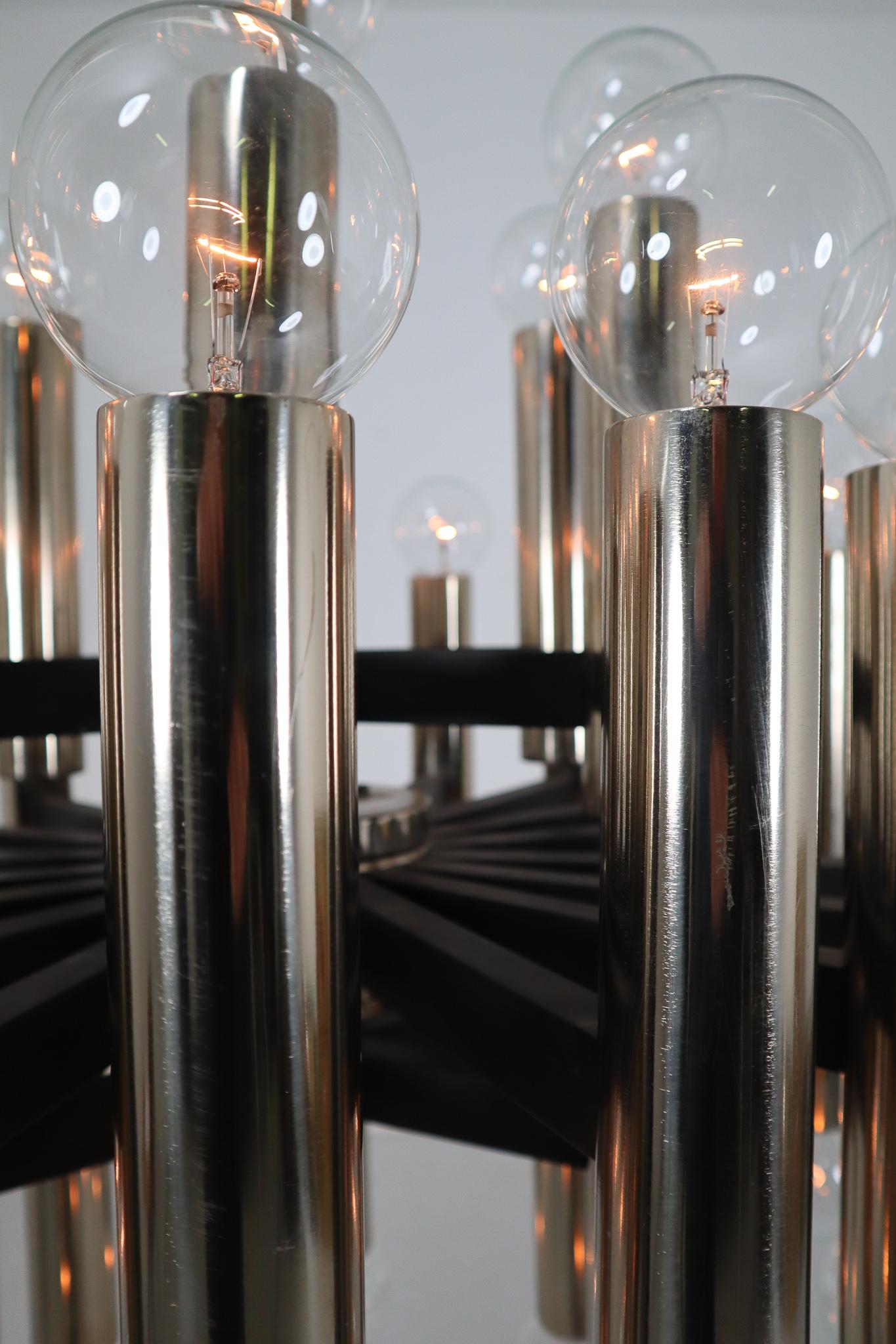 Midcentury Brutalist Steel Chandelier with 48-Light Bulbs, Berlin, 1960s For Sale 5
