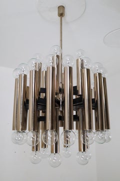 Midcentury Brutalist Steel Chandelier with 48-Light Bulbs, Berlin, 1960s