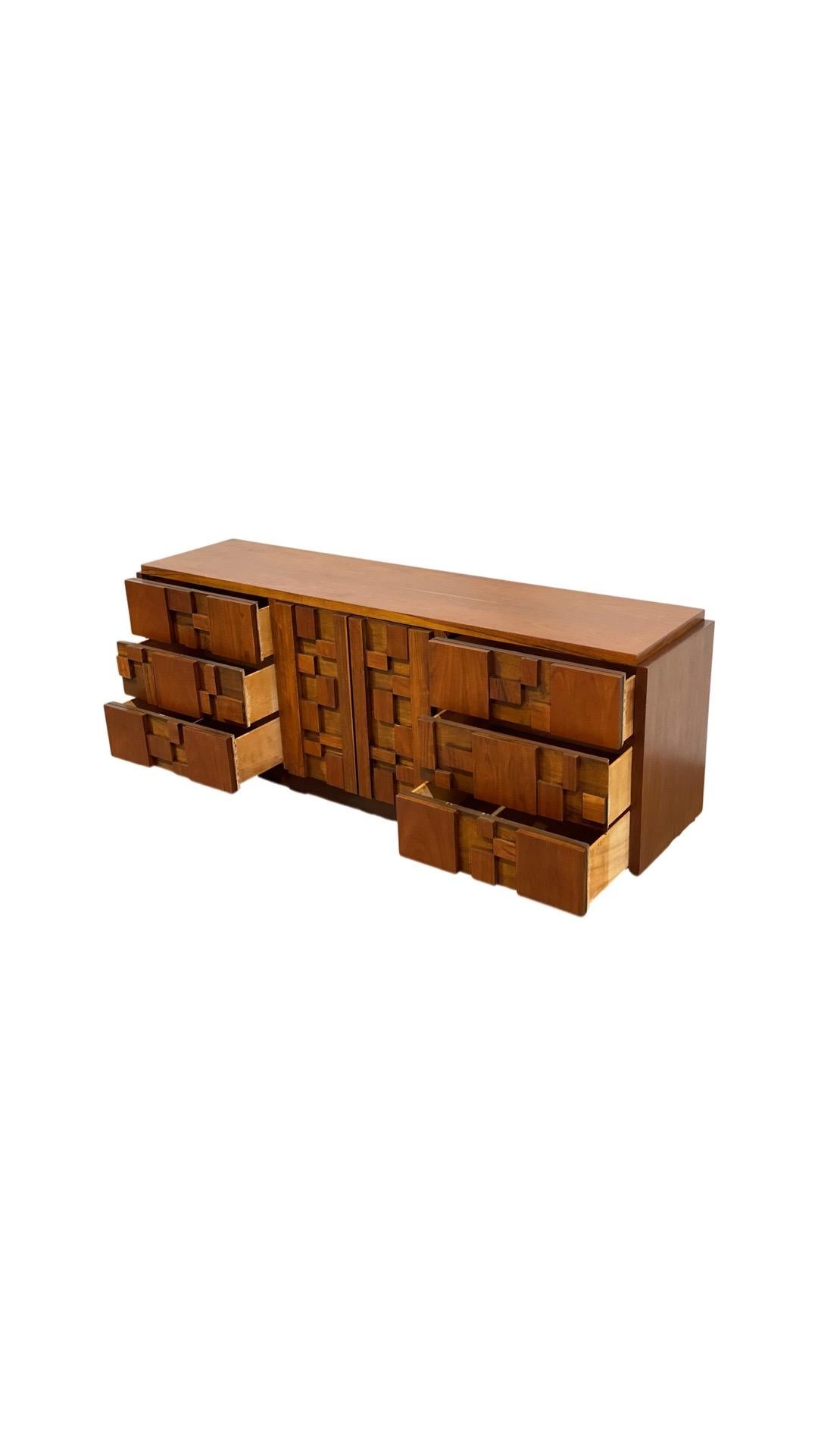 Midcentury Brutalist Style Dresser Credenza in Walnut, Lane Staccato, circa 1977 5