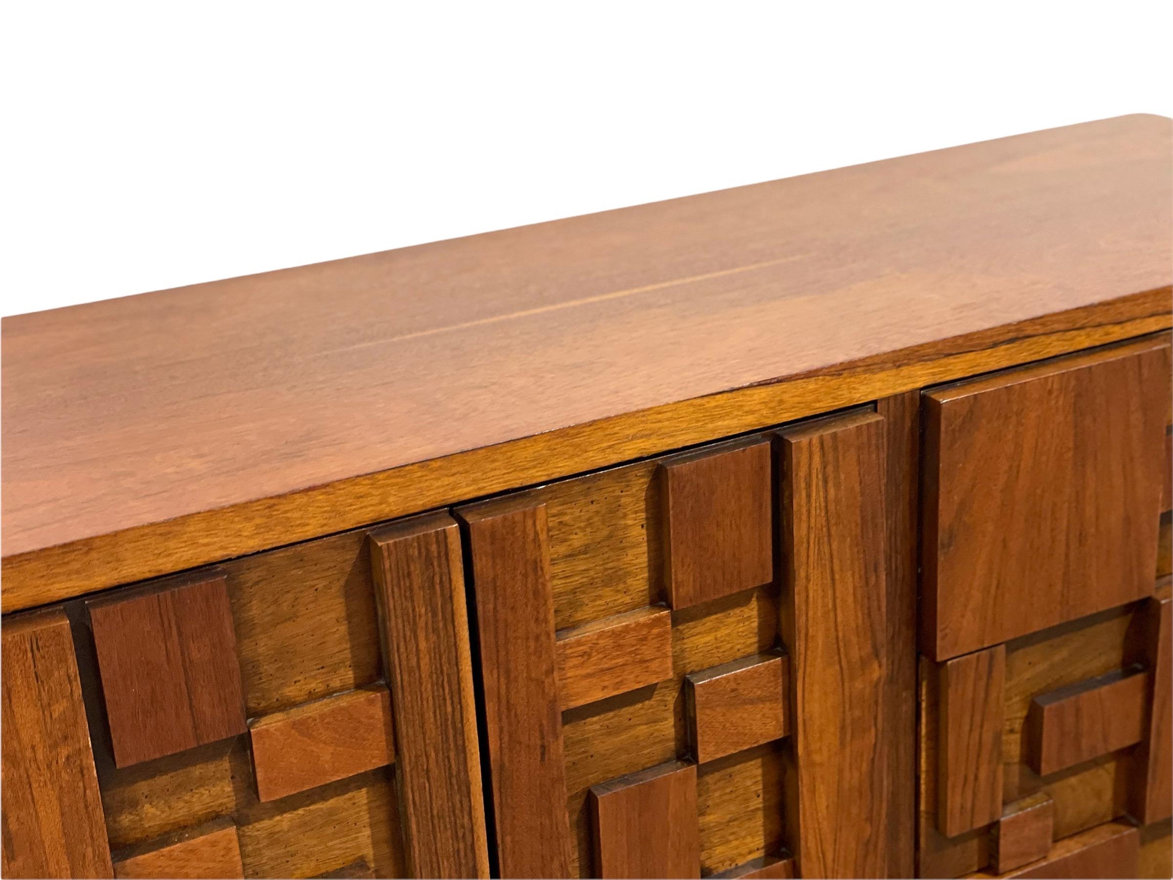 Midcentury Brutalist Style Dresser Credenza in Walnut, Lane Staccato, circa 1977 1