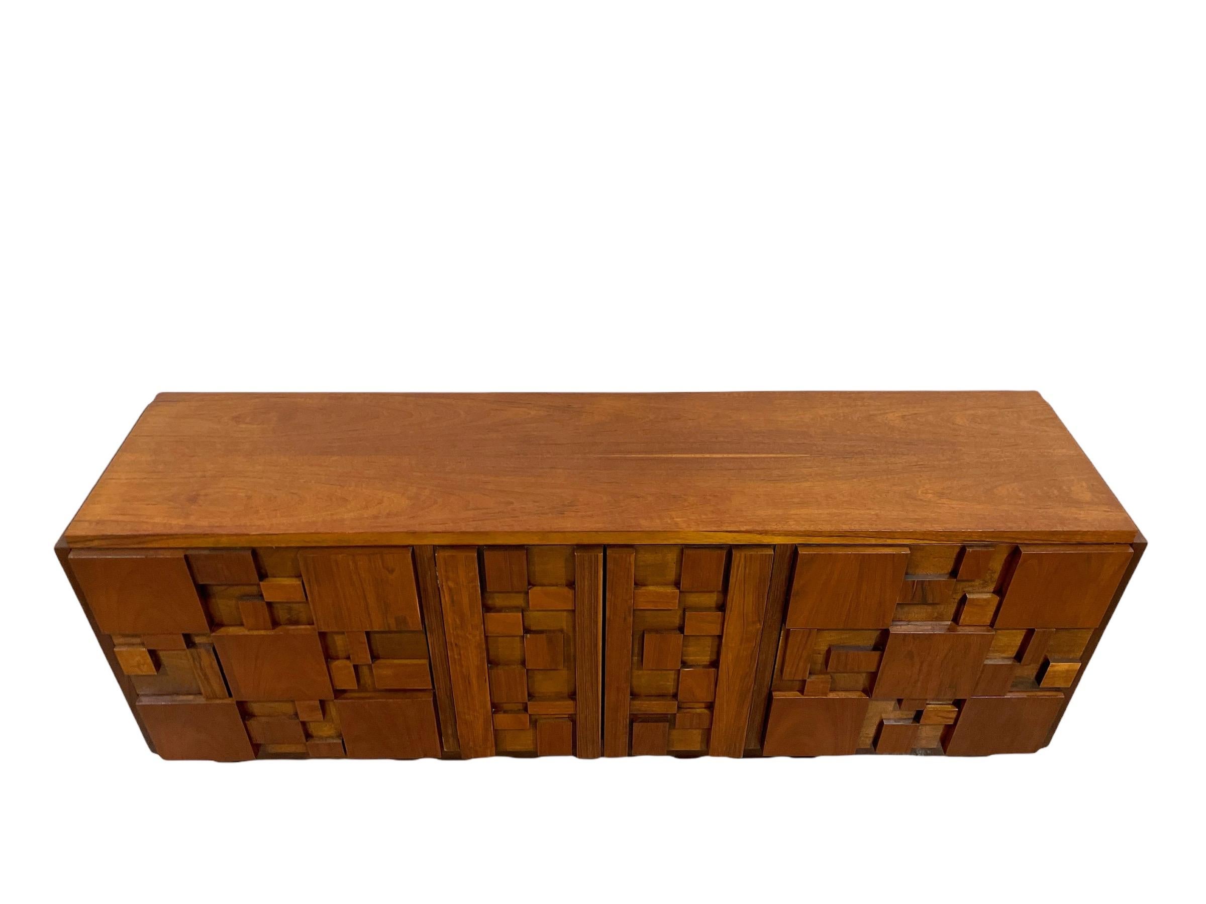 Midcentury Brutalist Style Dresser Credenza in Walnut, Lane Staccato, circa 1977 2