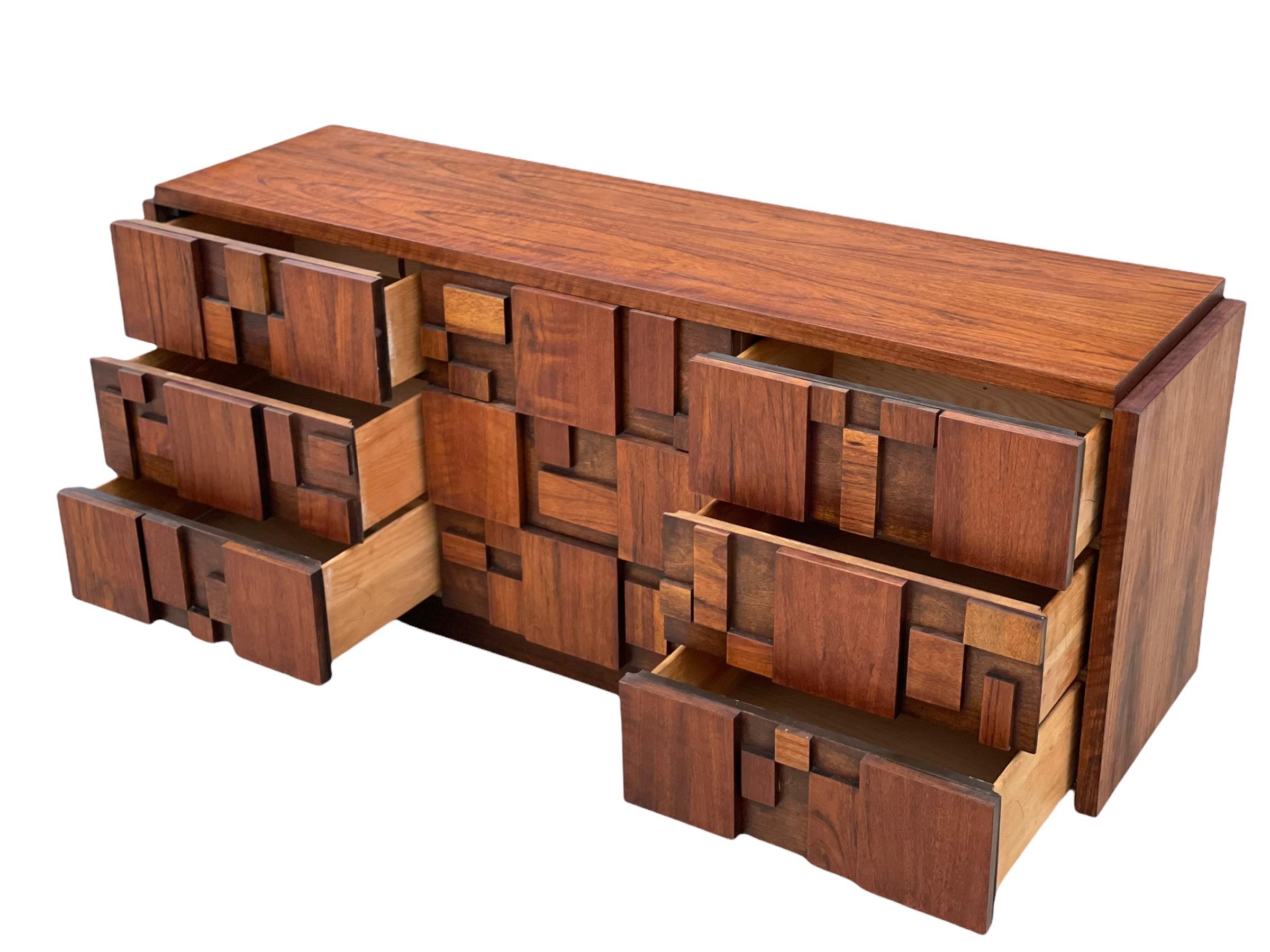 Midcentury Brutalist Style Dresser Credenza in Walnut, Lane Staccato, circa 1977 3