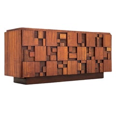 Midcentury Brutalist Style Dresser Credenza in Walnut, Lane Staccato, circa 1977