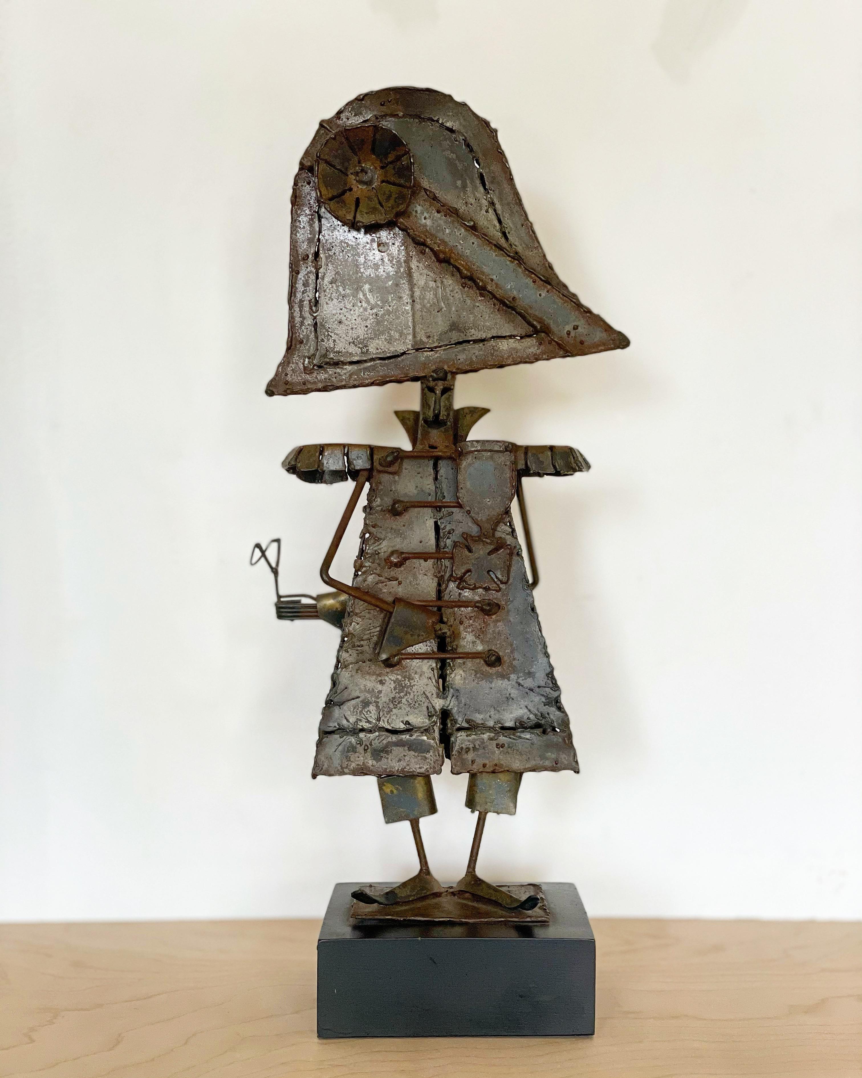 Late 20th Century Midcentury Brutalist Style Torch Cut Metal Napoleon Sculpture by Jack Hanson