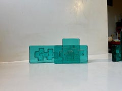 Midcentury Brutalist Tealight Candle Screens in Blue Glass, 1970s