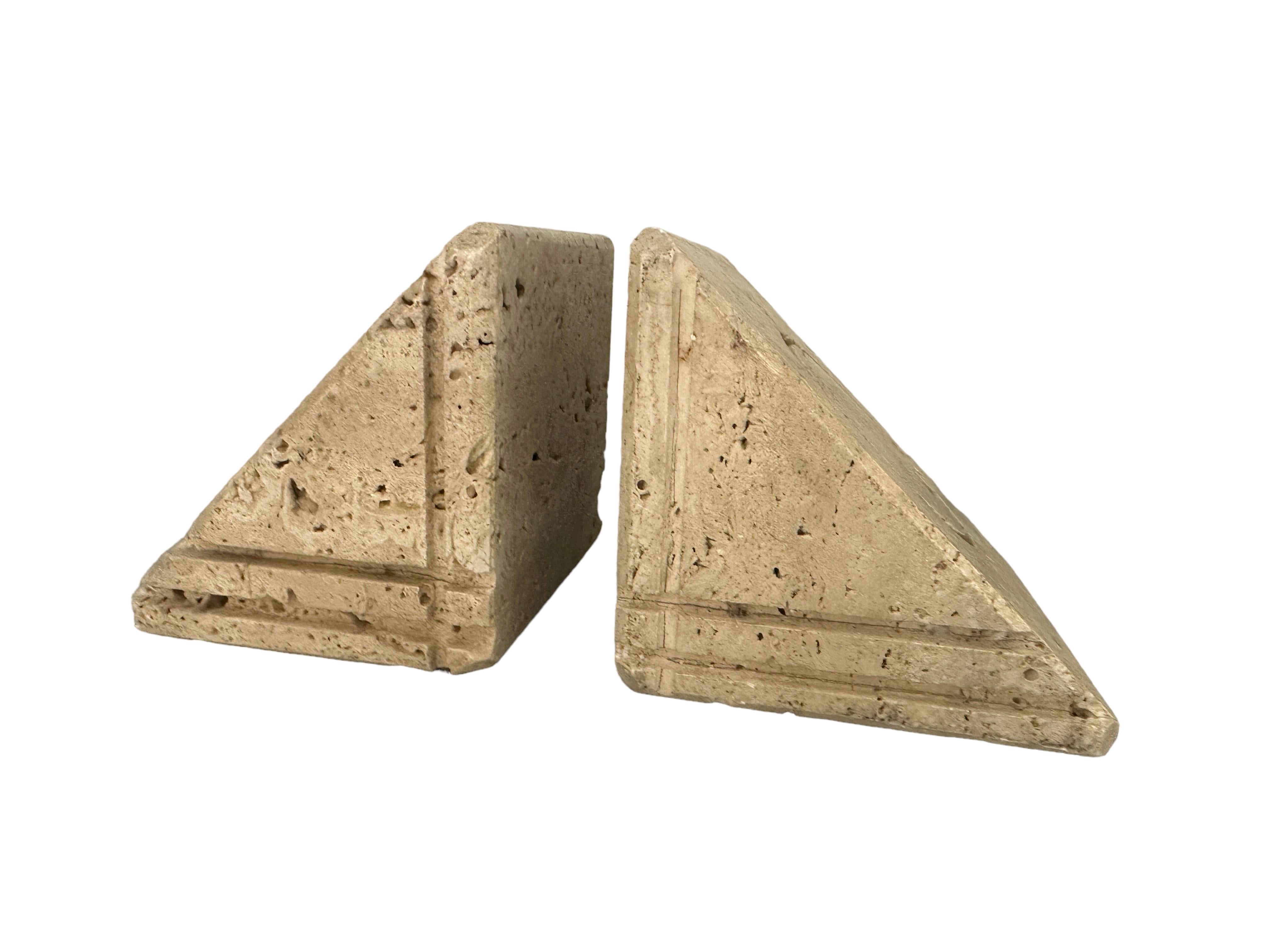 Late 20th Century Midcentury Brutalist Travertine Marble Italian Bookends Fratelli Manelli, 1970s For Sale