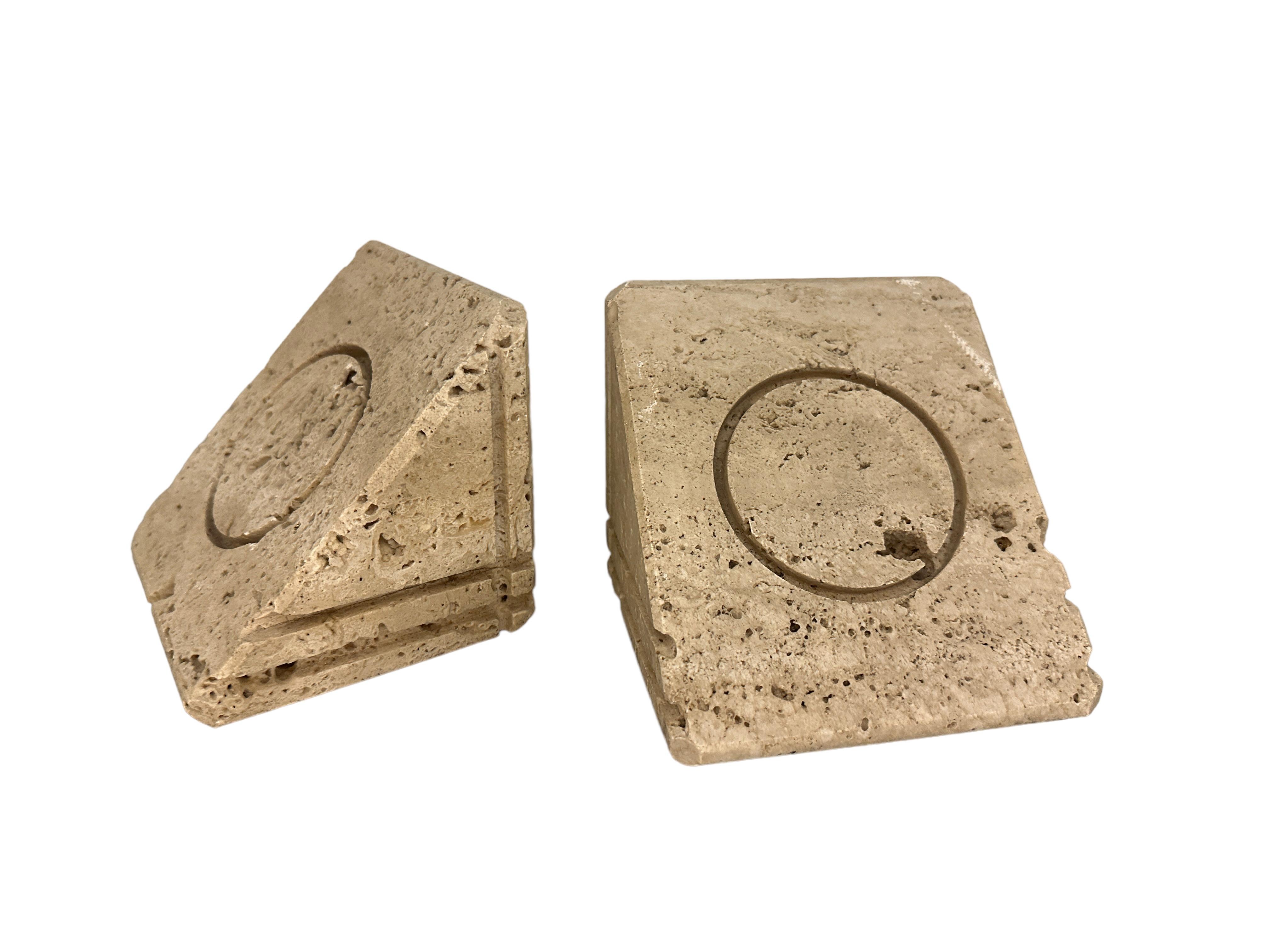 Midcentury Brutalist Travertine Marble Italian Bookends Fratelli Manelli, 1970s For Sale 1