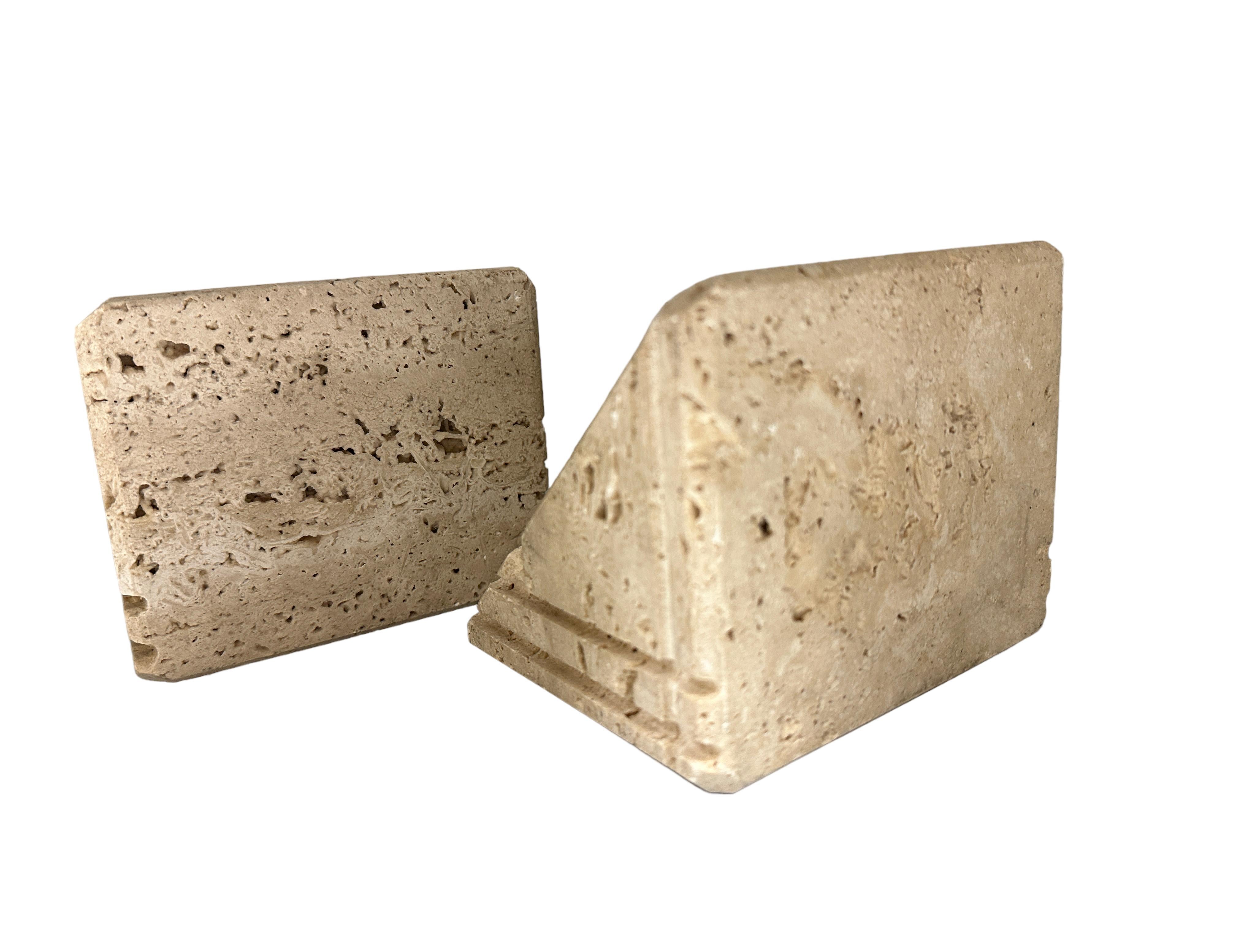 Midcentury Brutalist Travertine Marble Italian Bookends Fratelli Manelli, 1970s For Sale 4