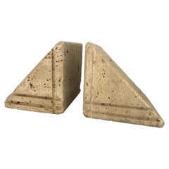 Midcentury Brutalist Travertine Marble Italian Bookends Fratelli Manelli, 1970s