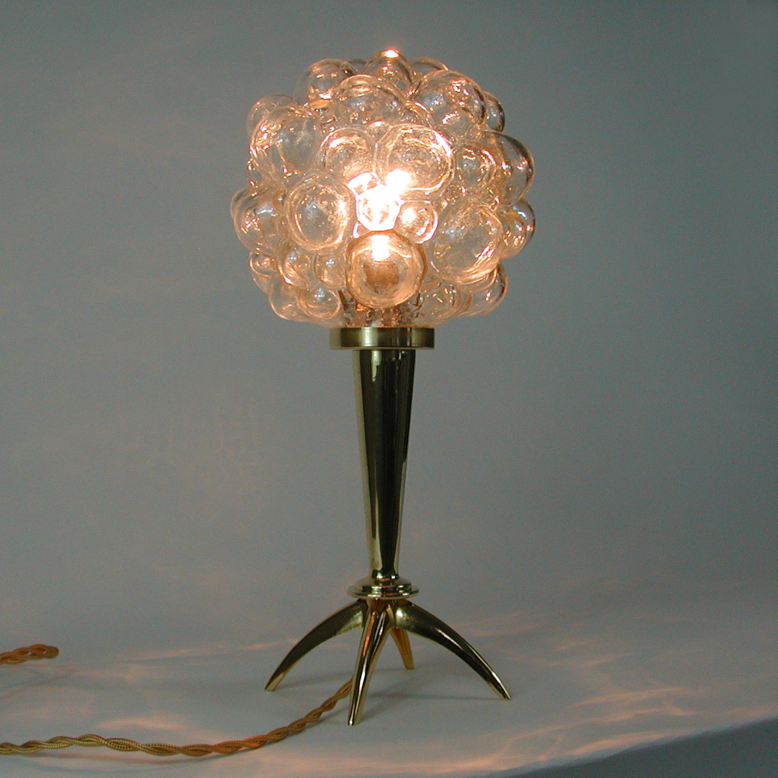 Midcentury Bubble Glass and Brass Table Lamp by Helena Tynell for Limburg, 1960s For Sale 4
