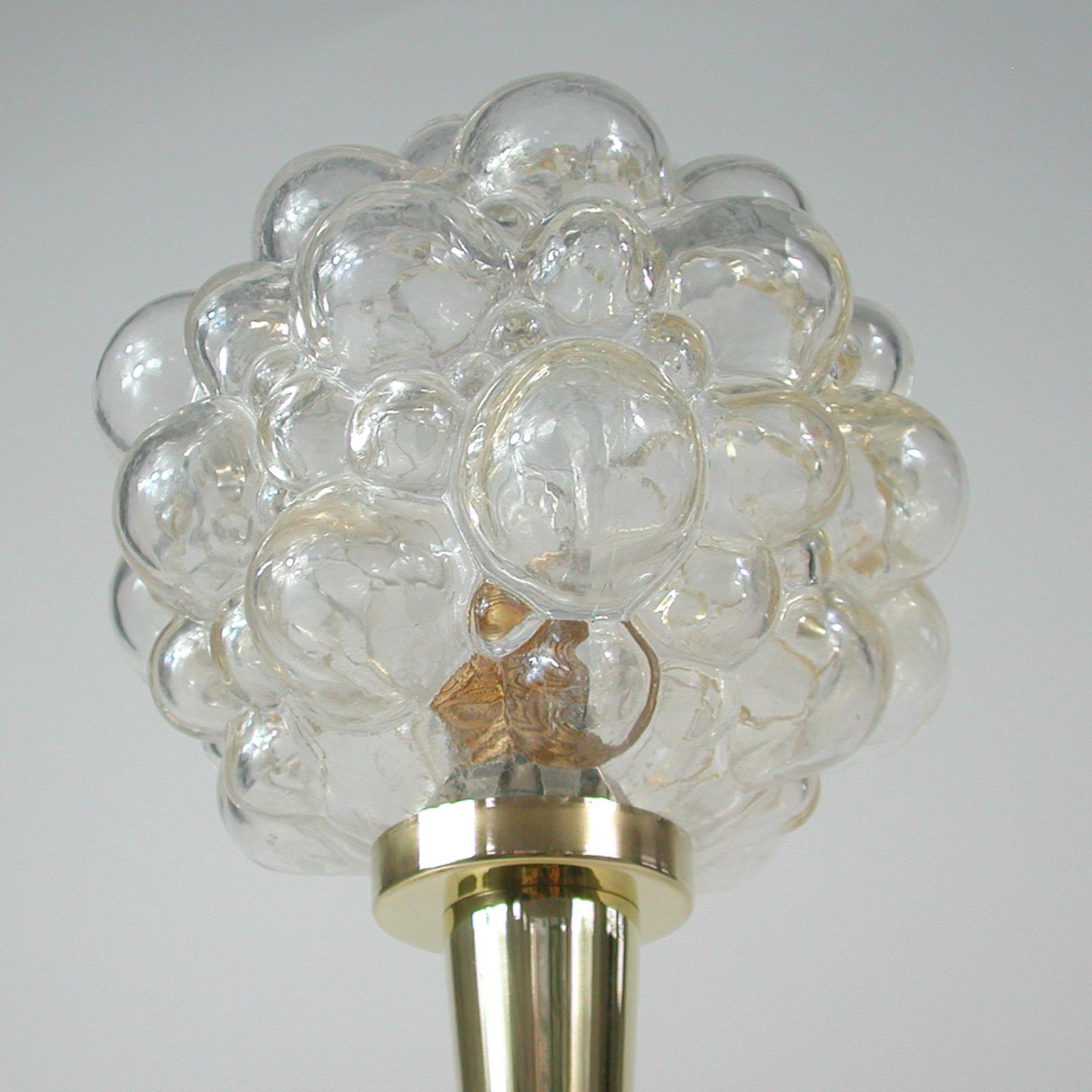 Midcentury Bubble Glass and Brass Table Lamp by Helena Tynell for Limburg, 1960s For Sale 7