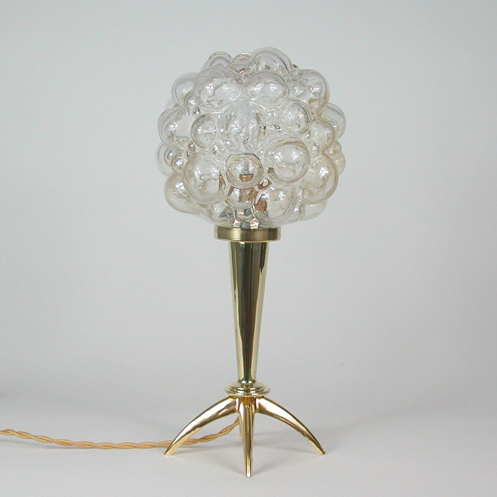 Midcentury Bubble Glass and Brass Table Lamp by Helena Tynell for Limburg, 1960s For Sale 12