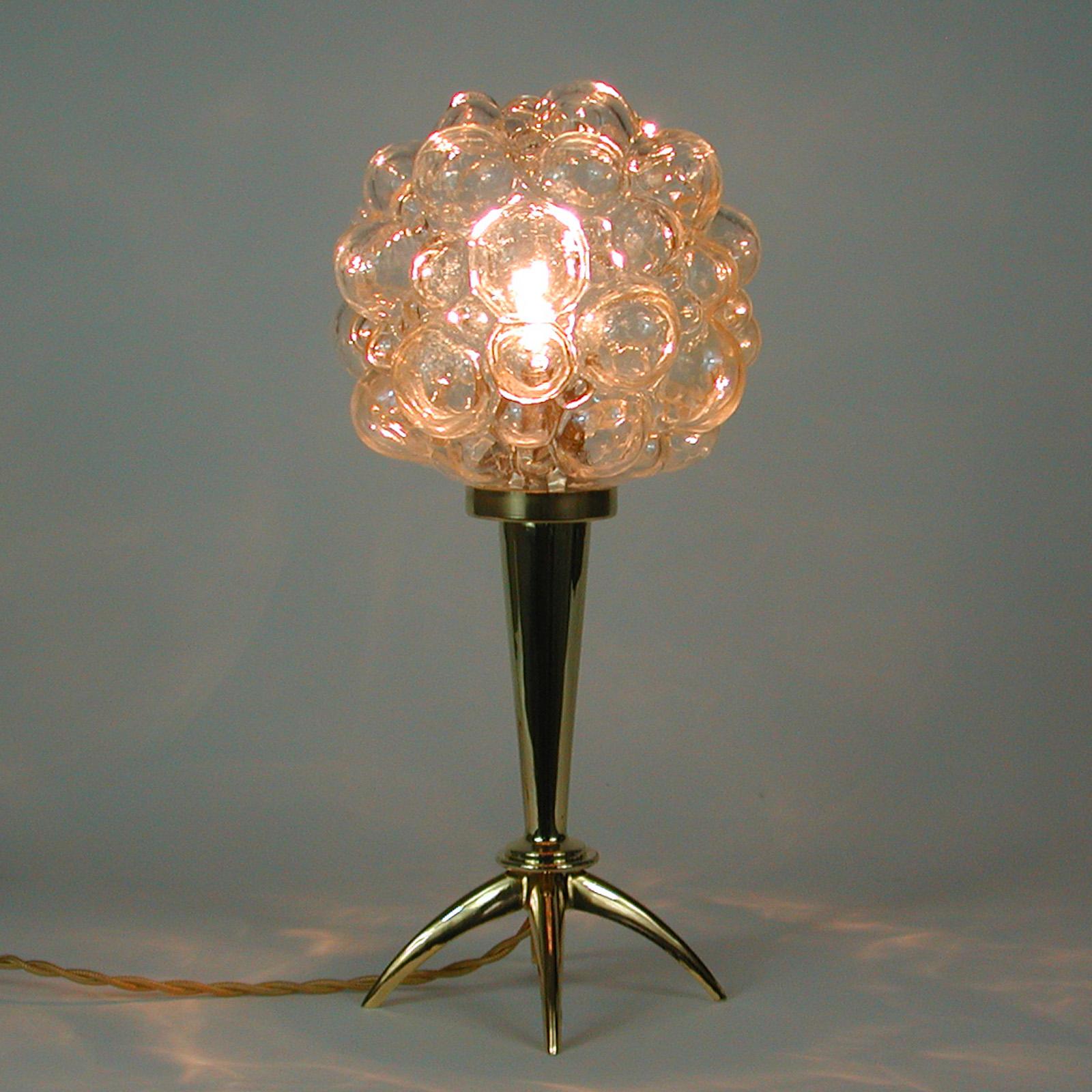Mid-Century Modern Midcentury Bubble Glass and Brass Table Lamp by Helena Tynell for Limburg, 1960s For Sale