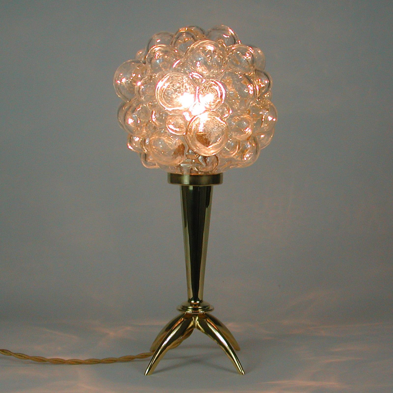 Midcentury Bubble Glass and Brass Table Lamp by Helena Tynell for Limburg, 1960s In Good Condition For Sale In NUEMBRECHT, NRW