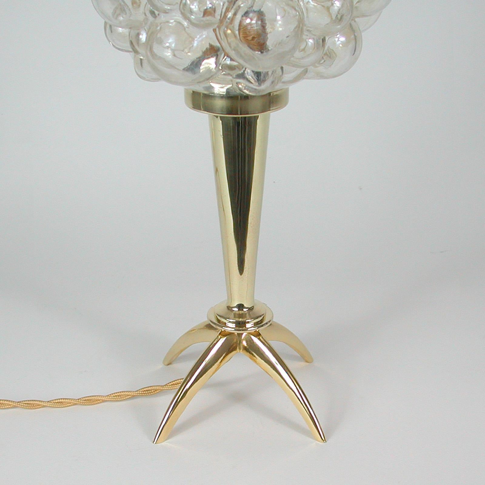 Midcentury Bubble Glass and Brass Table Lamp by Helena Tynell for Limburg, 1960s For Sale 1